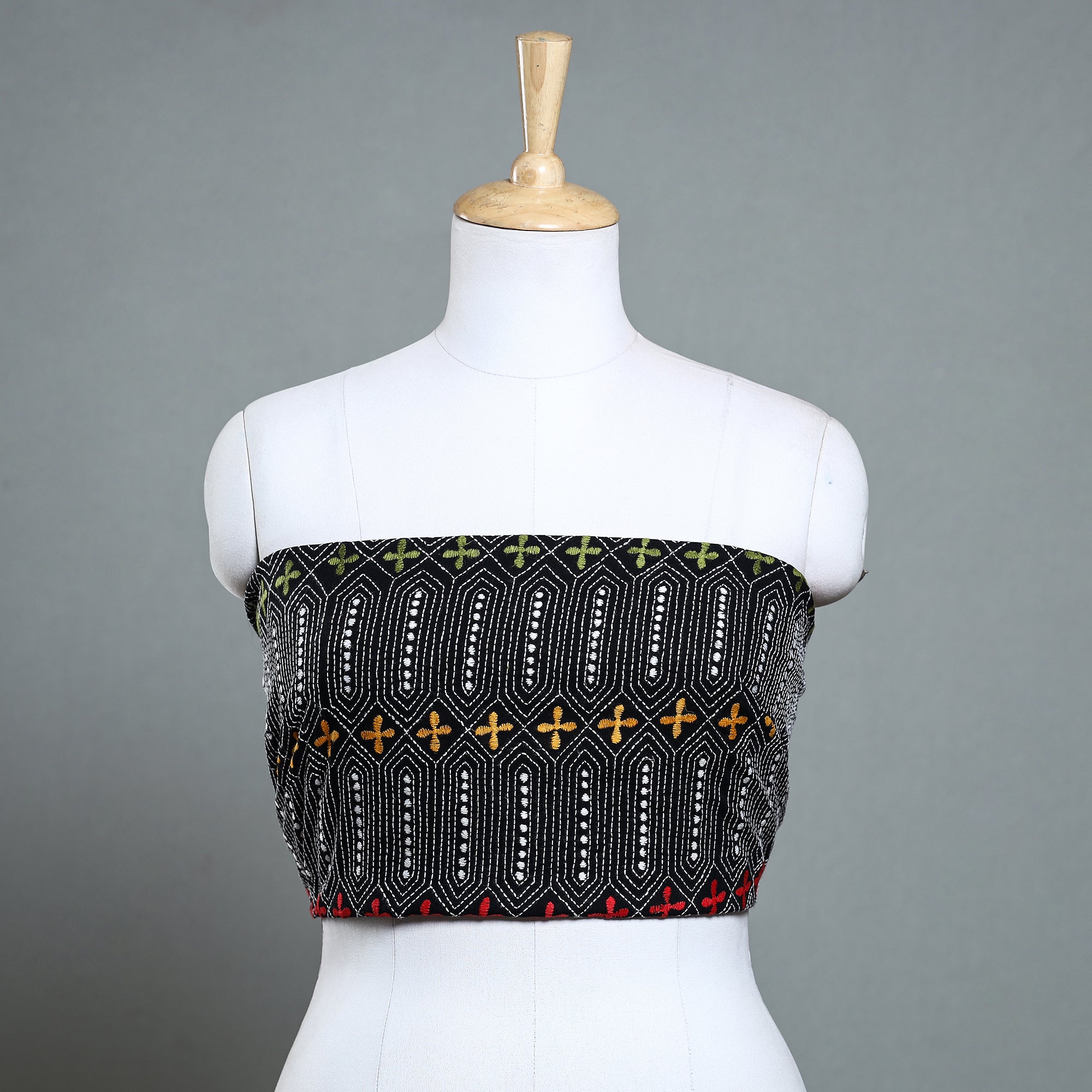 KHUSHBASH - HAPPY LOOM OF EAST Black - Bengal Kantha Embroidery Pure Cotton Blouse Piece
