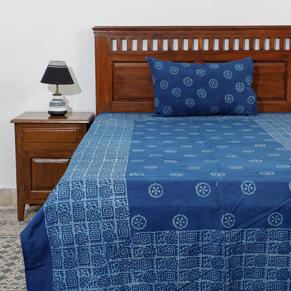 AHA VASTRA HANDLOOM Blue - Akola Block Printing Jhiri Pure Handloom Cotton Single Bedcover (94 x 59 in)