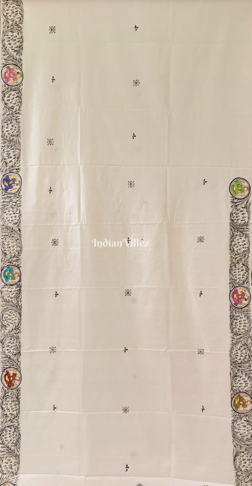 IndianVillèz Off White PEACOCK (Mayur) & Nartaki Theme Pattachitra Silk Saree - view 2