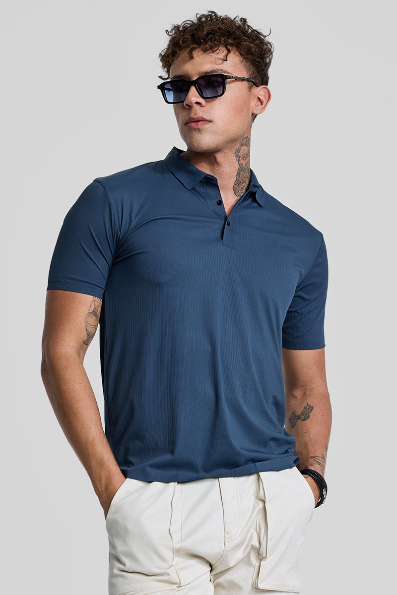 SNITCH Blue Stitchless Polo T-Shirt