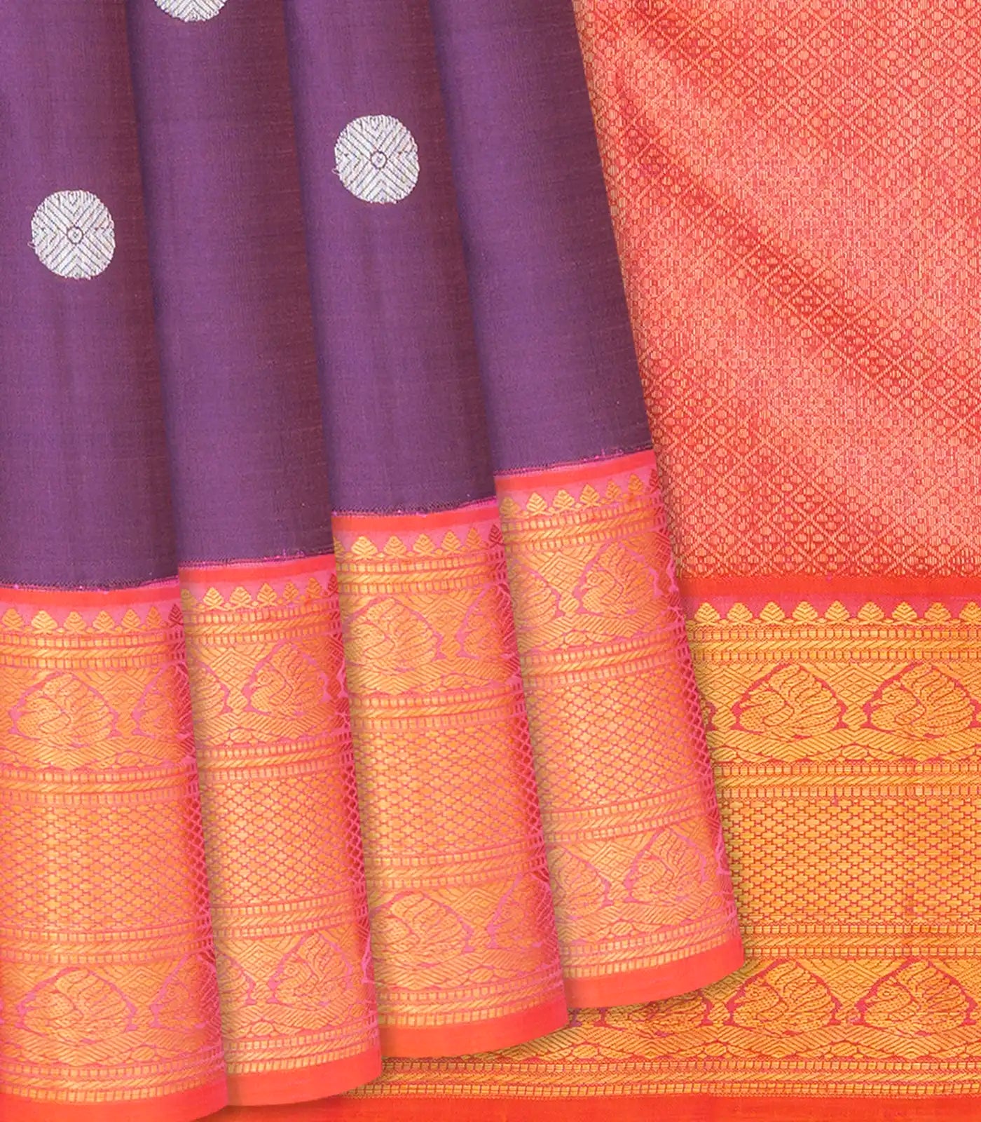 RmKV Lilac Handloom Kanchipuram Korvai Silk Saree With Buttas-Lilac