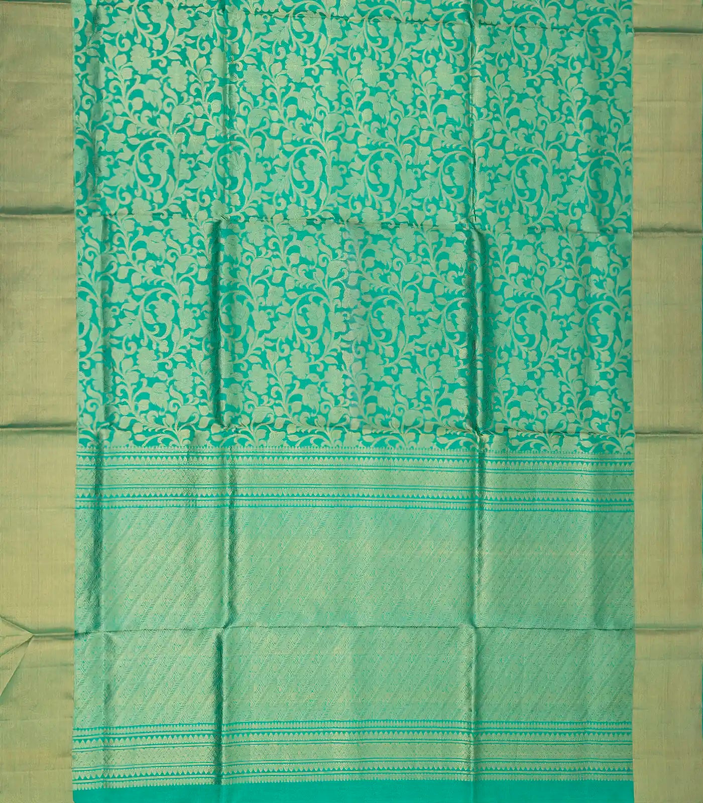 RmKV Aquamarine Handloom Soft Silk Saree With Floral Vine Motifs-Aquamarine - view 2