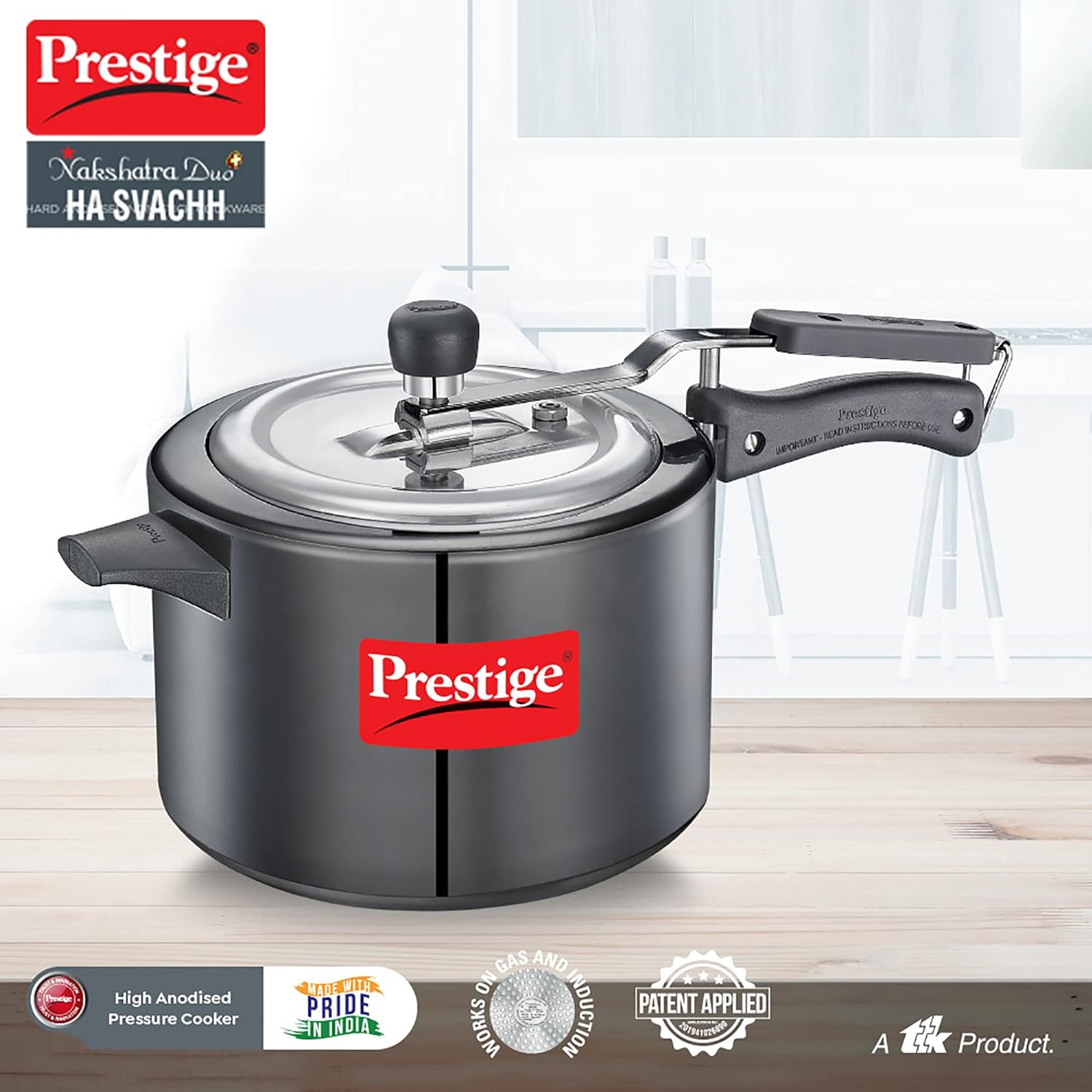 Prestige Nakshatra Duo Plus Svachh Hard Anodised Aluminium Pressure Cooker | Induction Compatible | Black - view 9