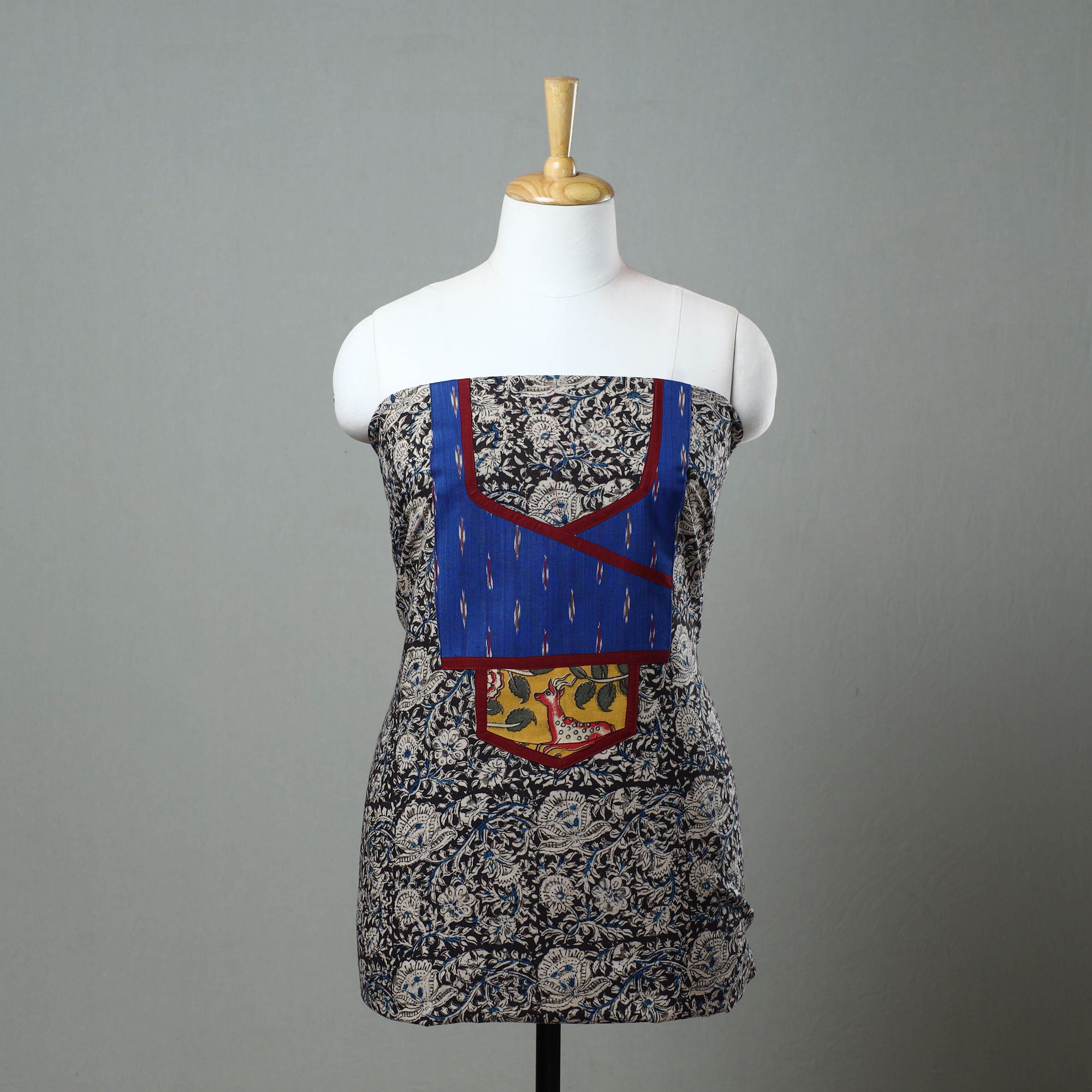 NOORI BAZAR Black - Kalamkari Print Cotton Kurta Material with Patchwork (3m) 12