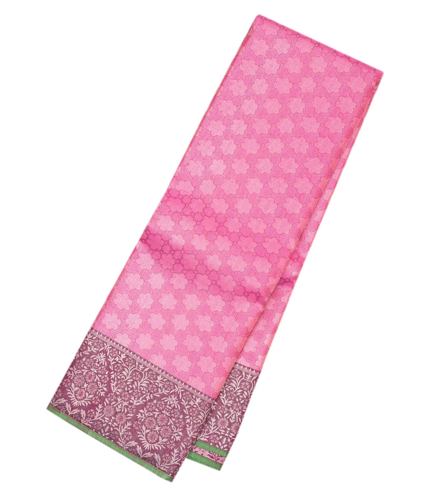 RmKV Bubblegum Pink Handloom Kanchipuram Silk Saree With Floral Motifs