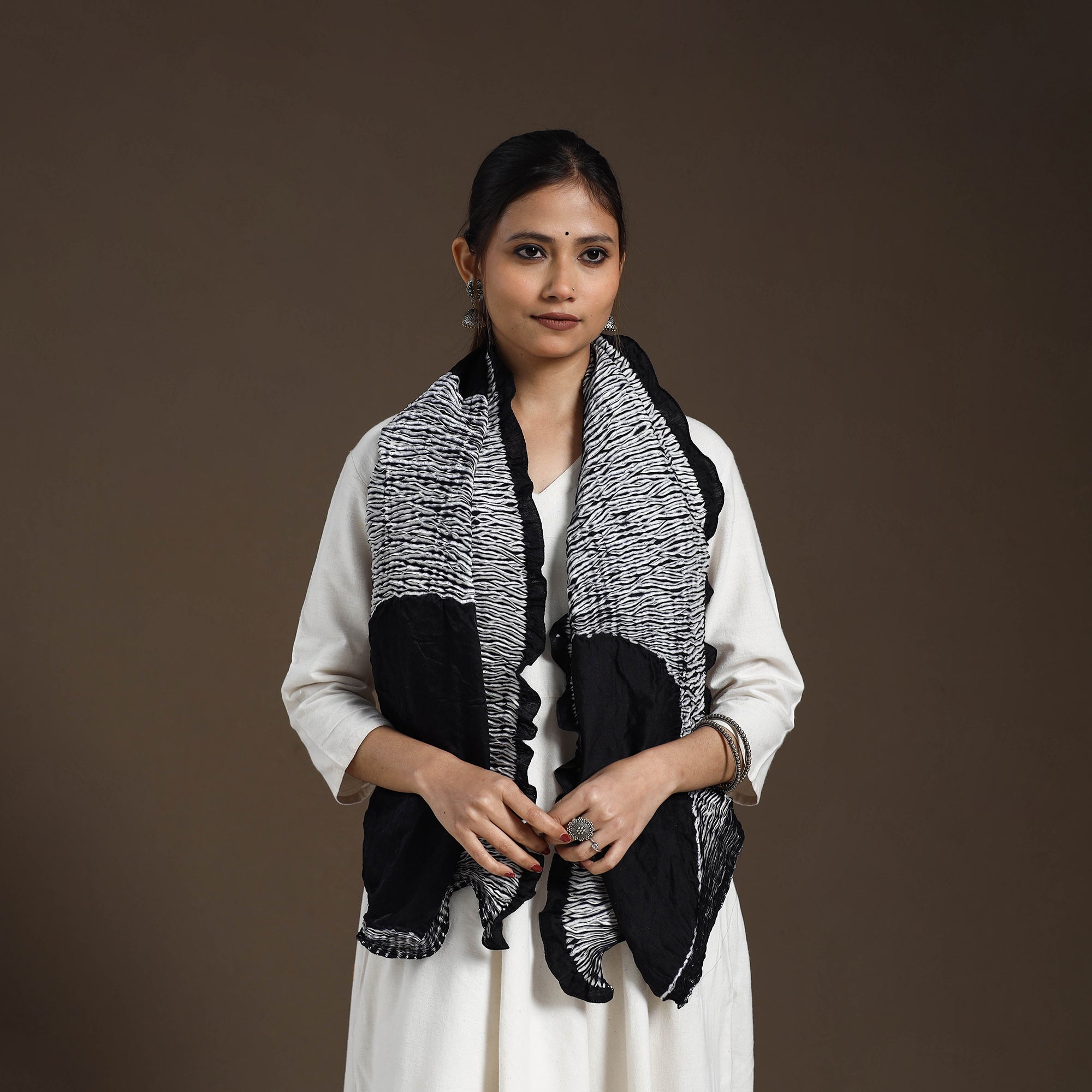 KACHCHH JI CHHAAP Black - Tie & Dye Gajji Silk Shibori Stole 20