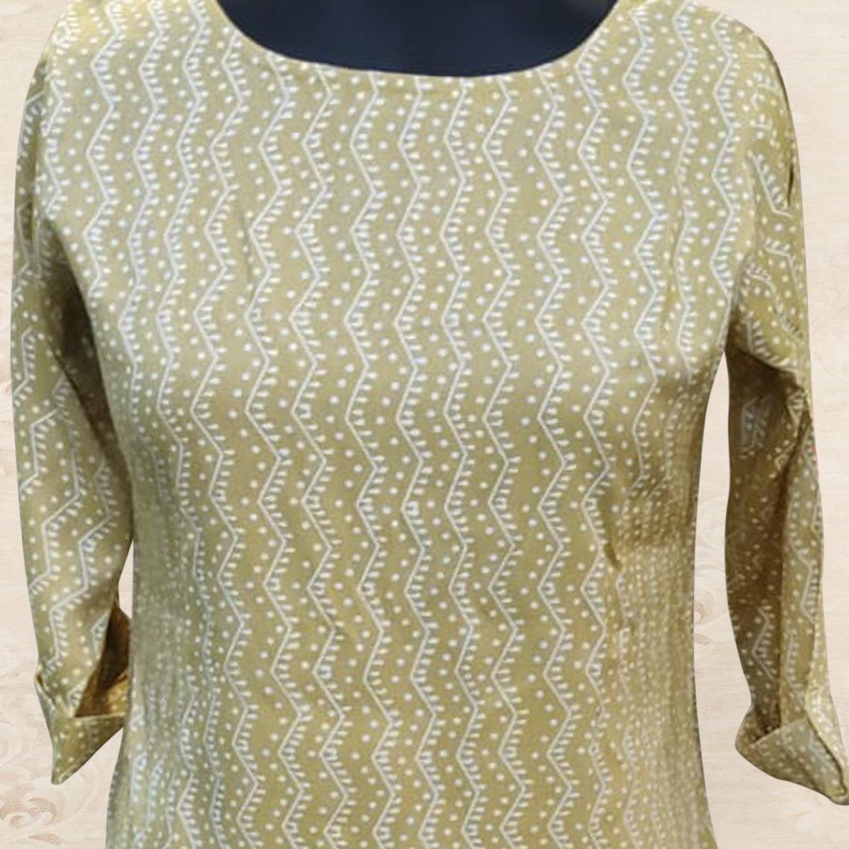 Peachmode Cream Geometric Printed Rayon Top - view 2
