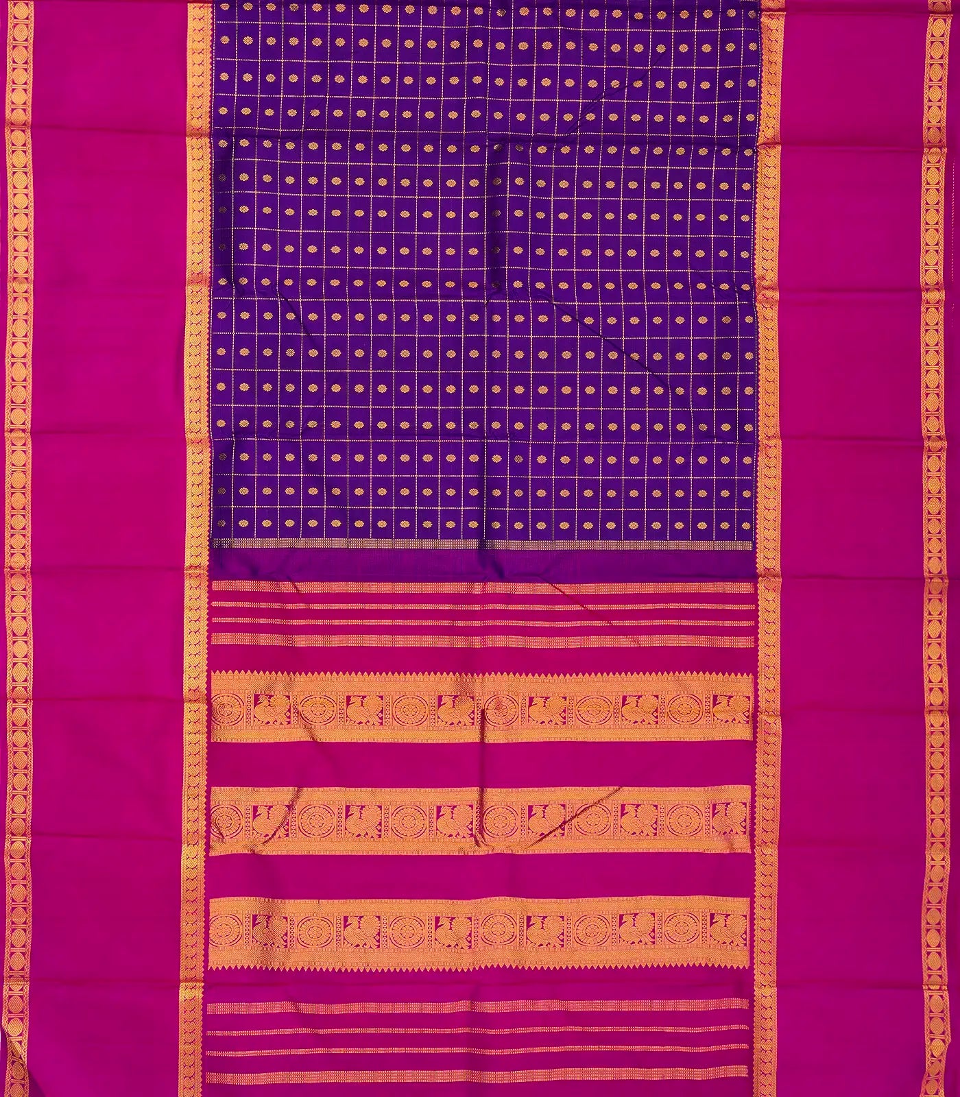 RmKV Purple Handloom Kanchipuram Korvai Silk Saree With Checks - view 2