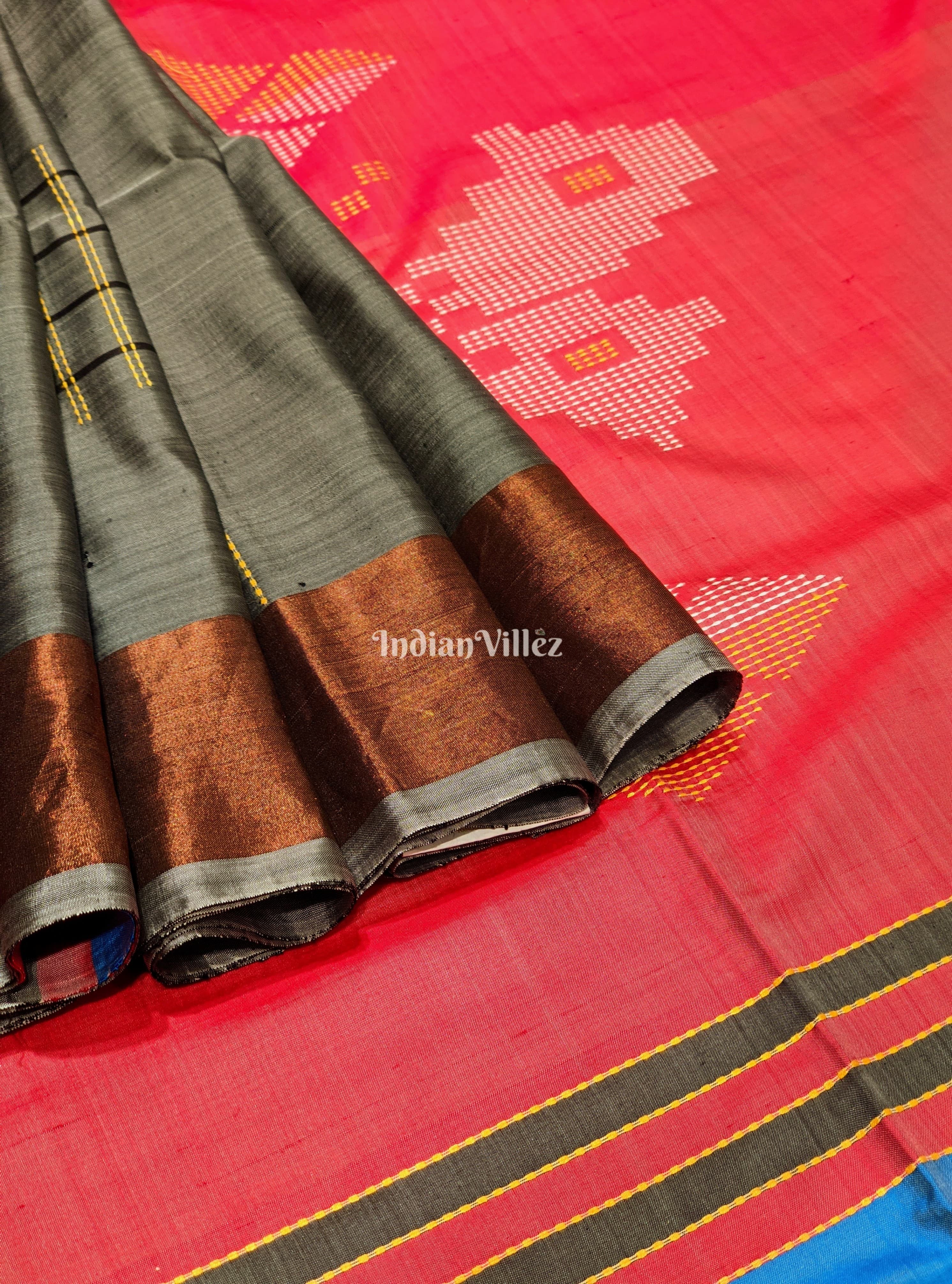 IndianVillèz Gray Handloom Soft Silk Saree – Women's - view 3