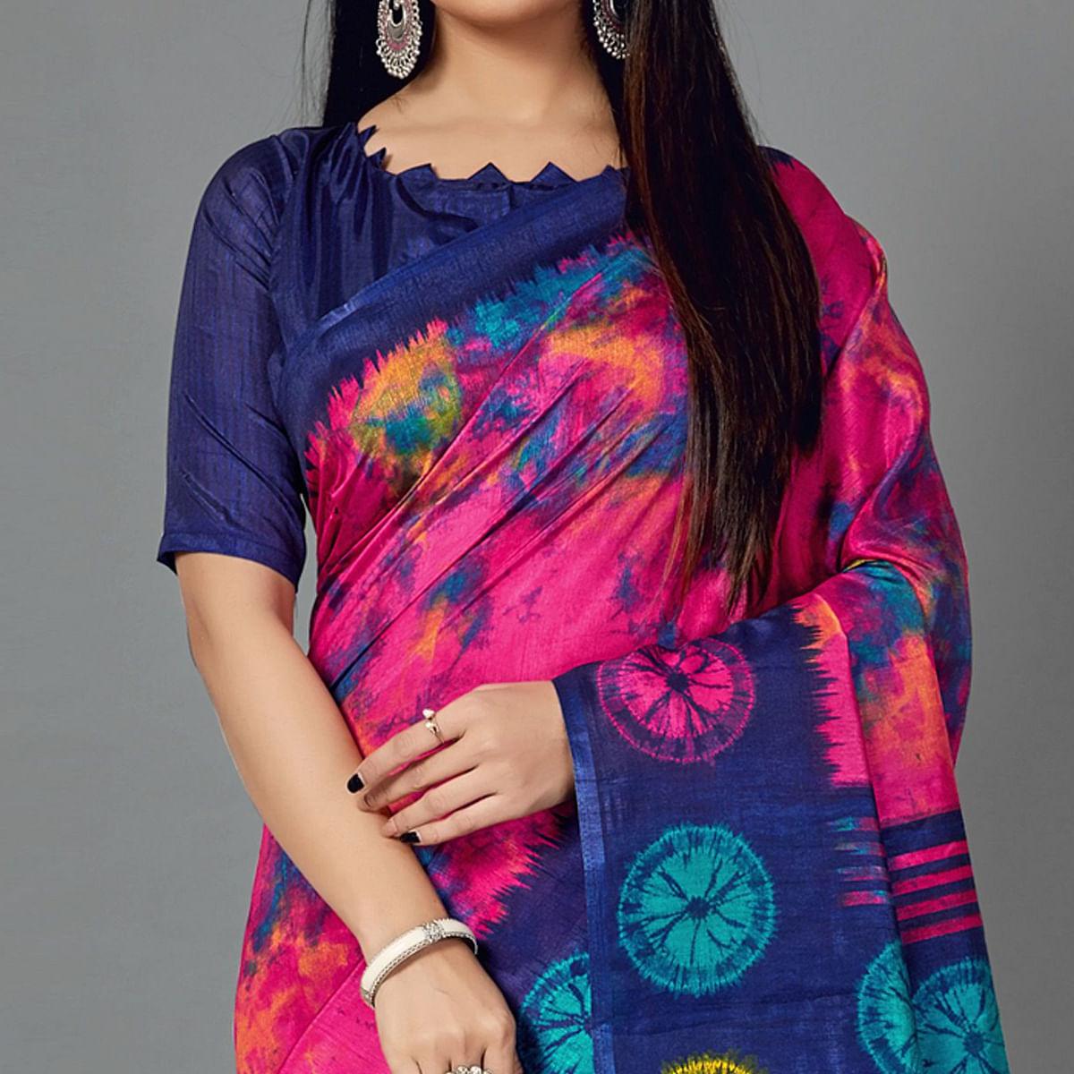 Peachmode Multi Casual Art Silk Printed Saree With Unstitched Blouse - view 3