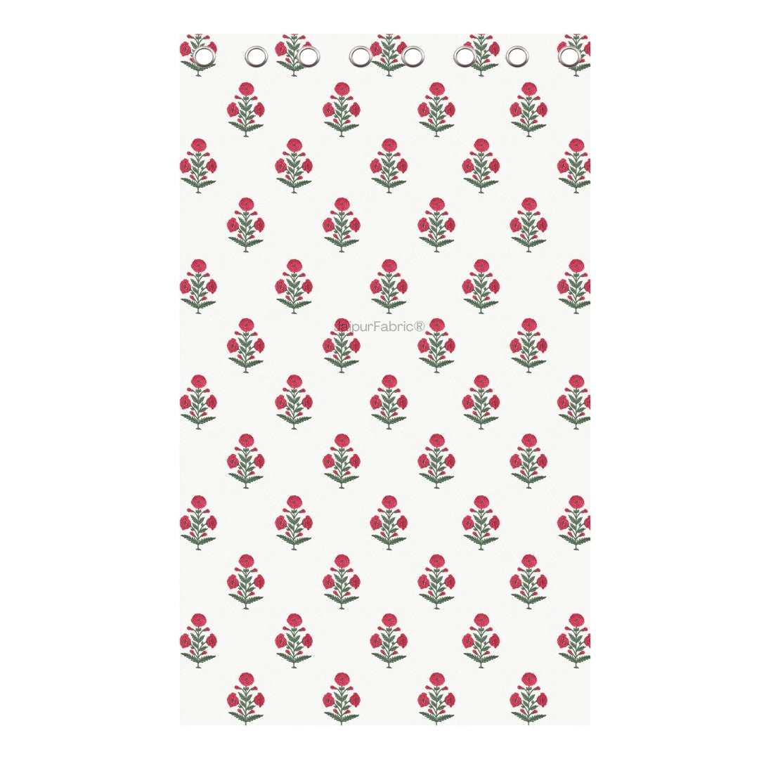 JaipurFabric® Ocean Enclave Handblock Red Flowers and Green Leaves Curtains - view 6