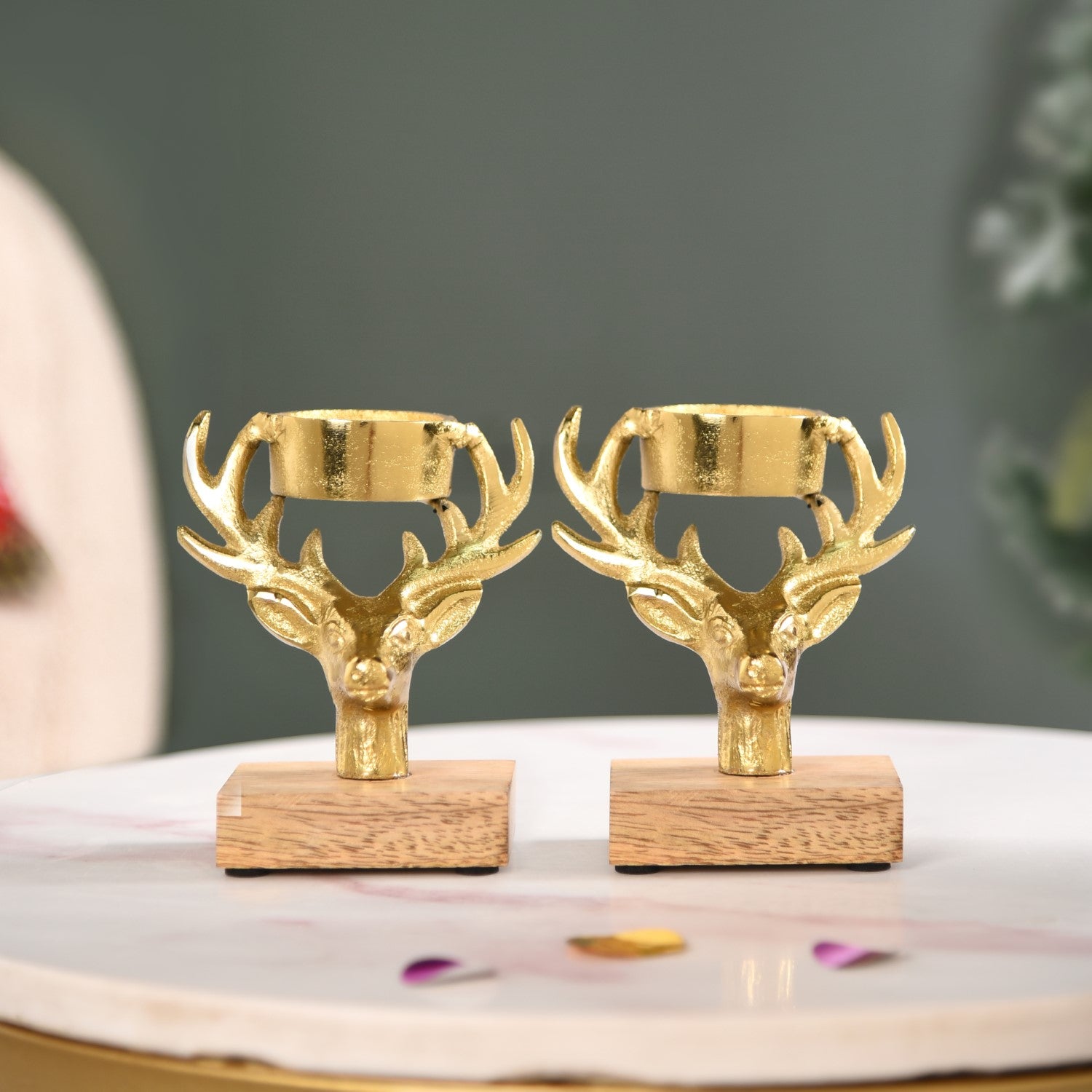 Nestasia Set Of 2 Gold Stag Tea Light Candle Holder