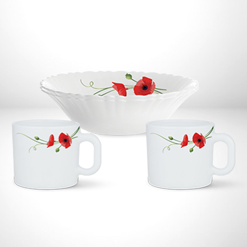 My Borosil Larah by Borosil Red Carnation Chai Nashta Set