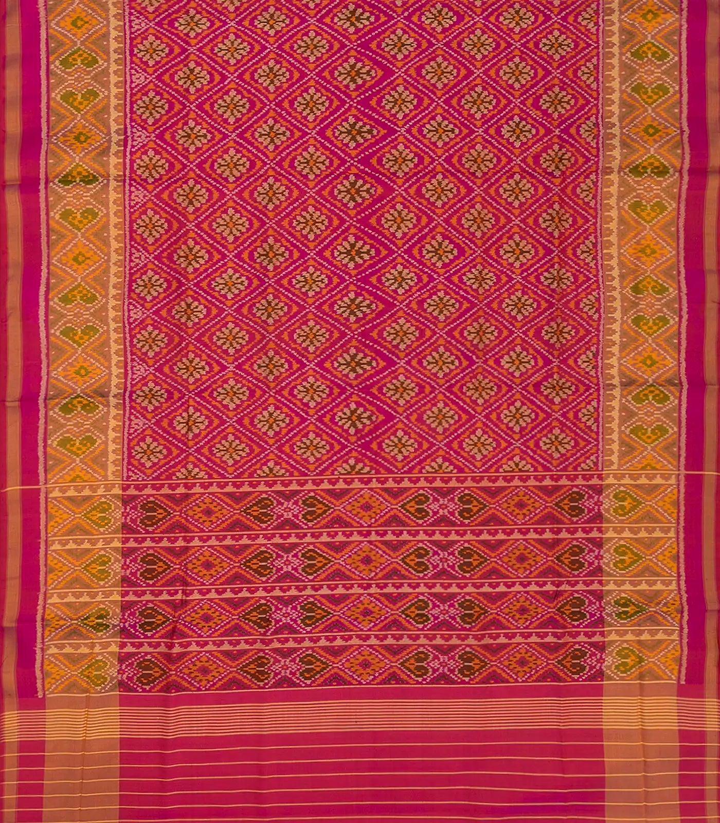 RmKV Pink Handloom Ikat Silk Saree With Diamond Floral Motifs-Pink - view 2