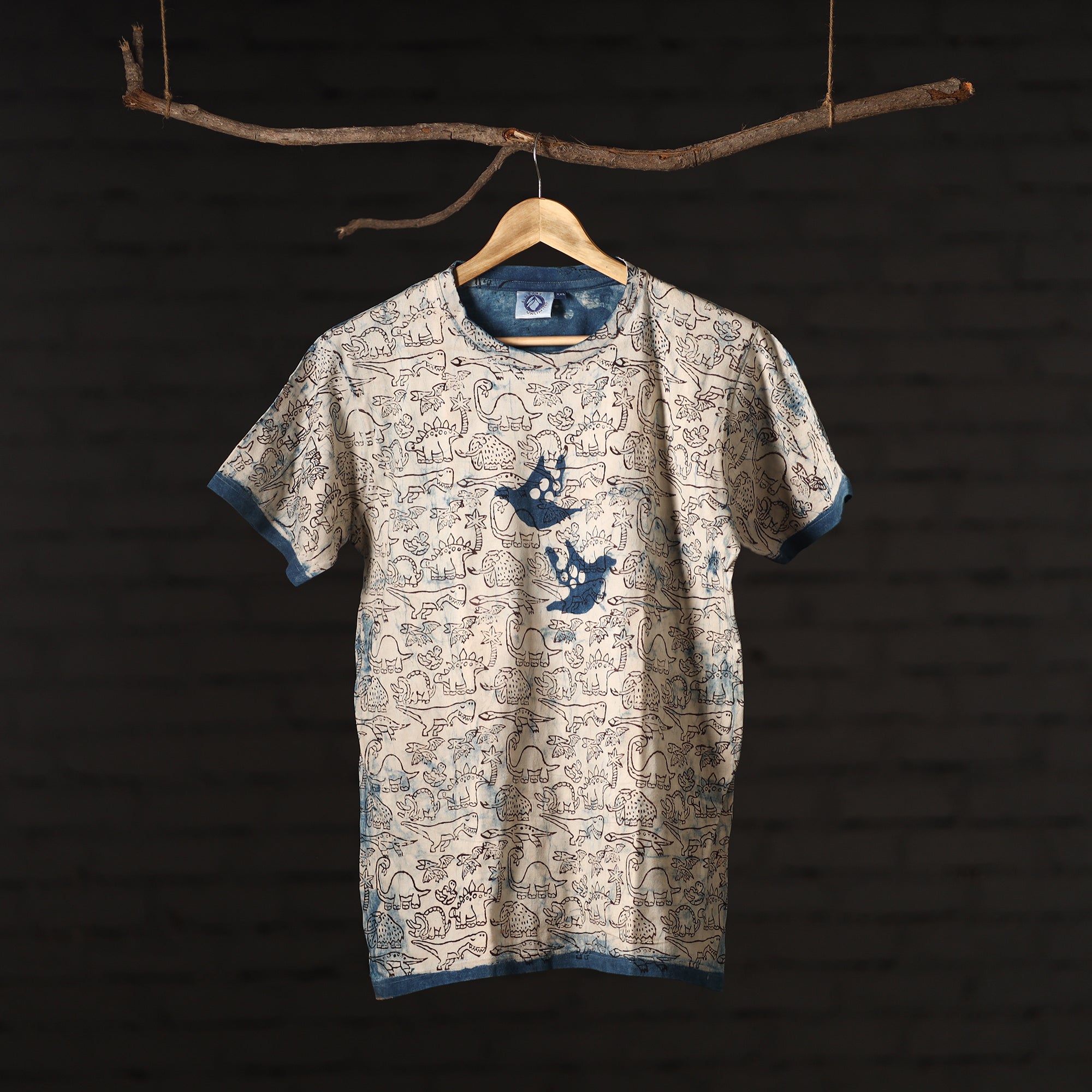 BINDAAS UNLIMITED Beige - Bindaas Natural Dyed Art Block Print Round Neck T-shirt in Pure Cotton