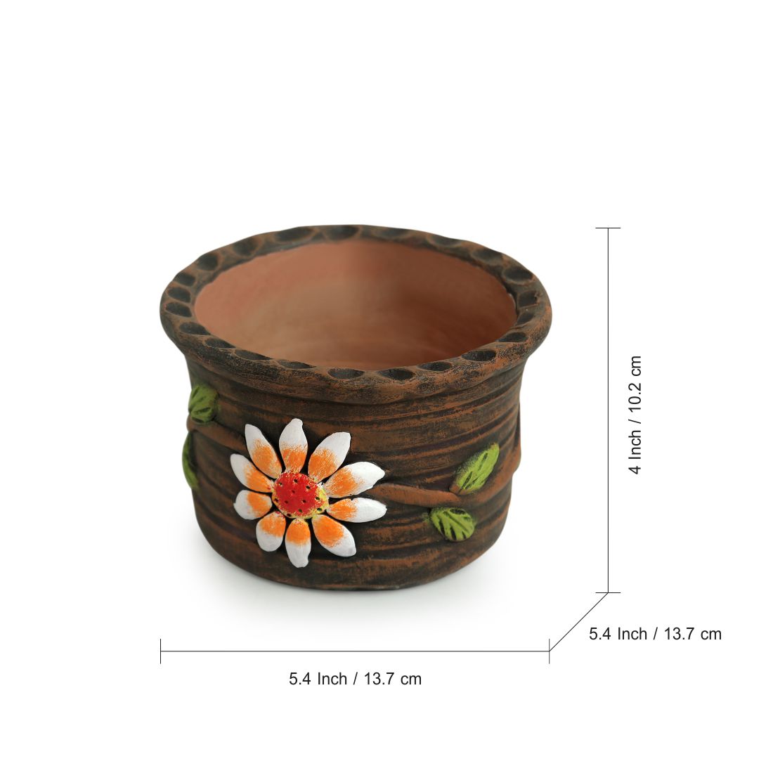 EXCLUSIVELANE 'Mud Blossoms' Handmade & Handpainted Terracotta Planter Pot (4 Inch) - view 5
