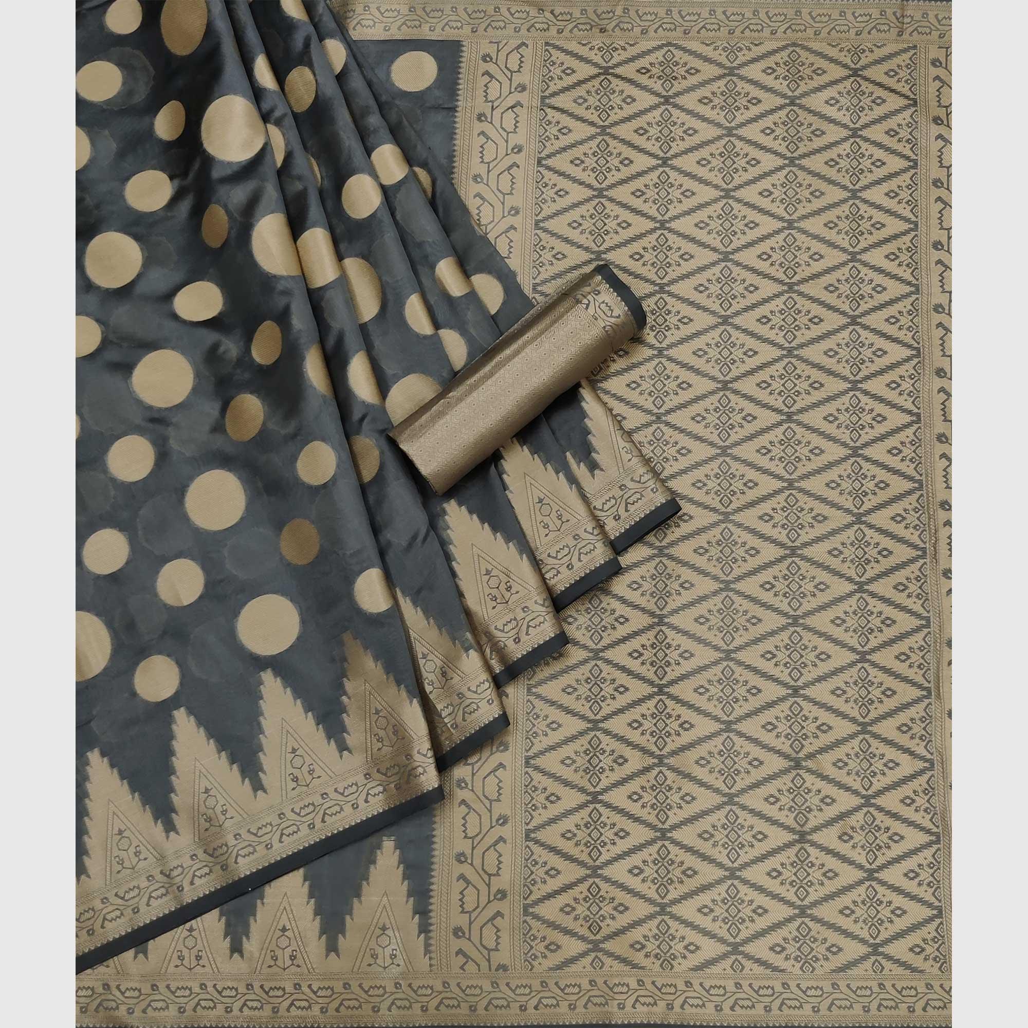 Peachmode Grey Woven Organza Saree – Women's - view 3