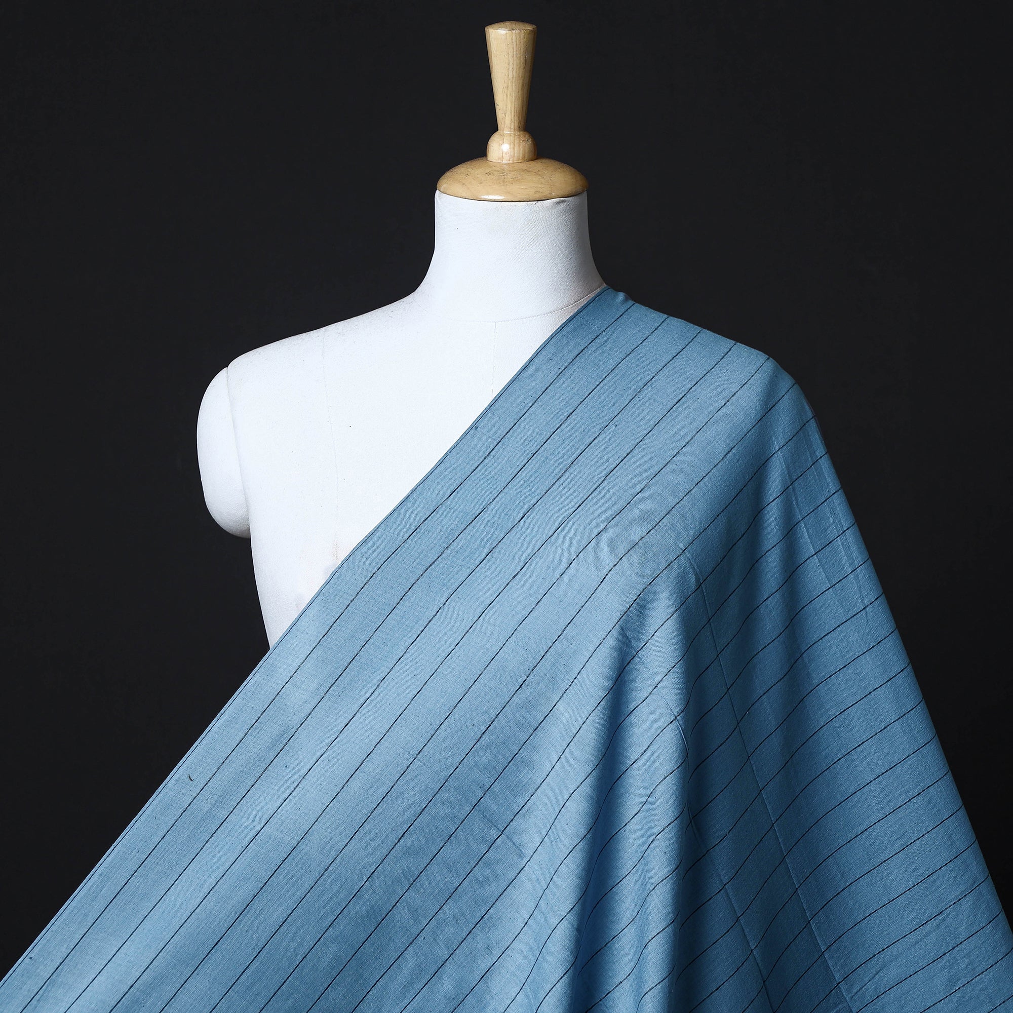 AMAN TRUST - BARAGAON WEAVES Blue - Baragaon Pre Washed Handloom Striped Cotton Fabric