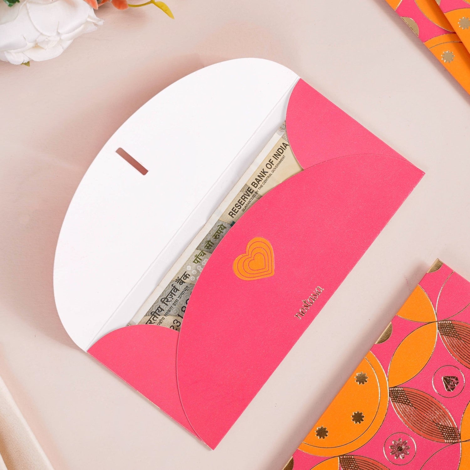 Nestasia Geometric Luxury Shagun Envelope For Birthdays Set Of 12 Hot Pink - view 2