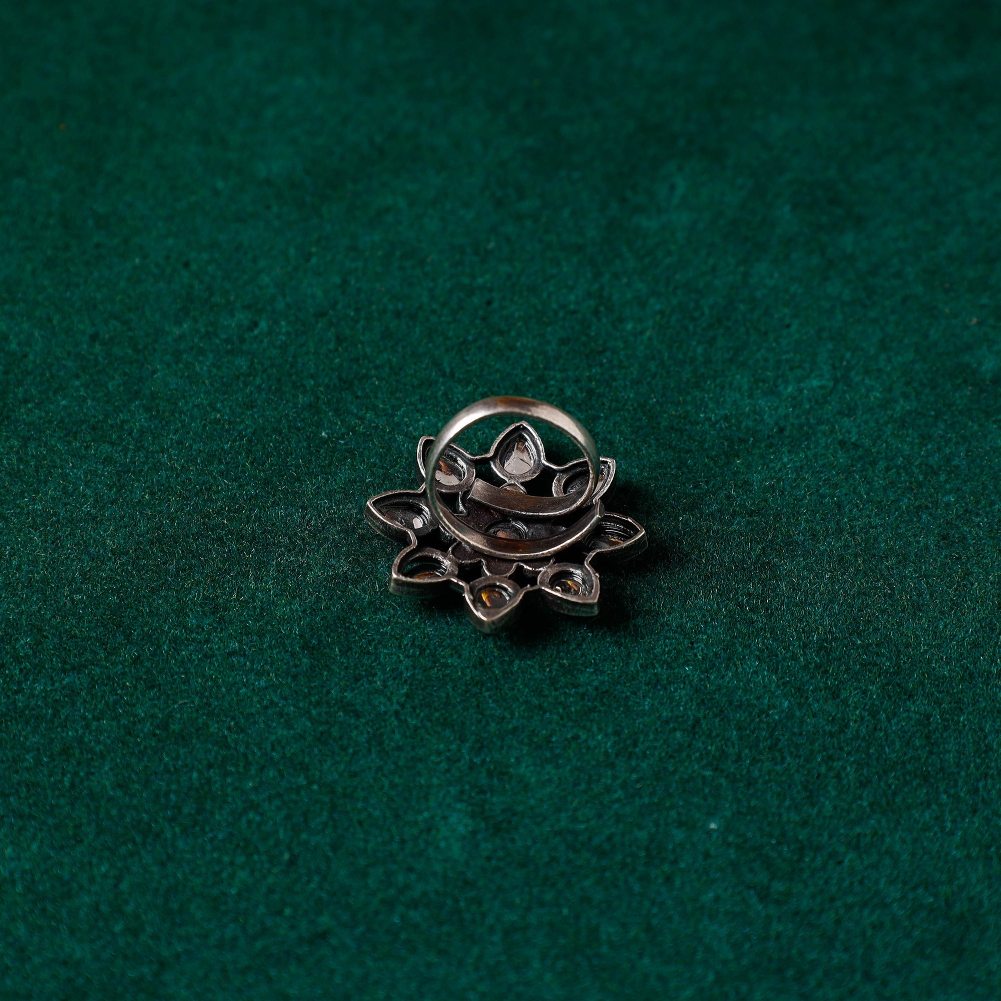 WHITE RIVER STORIES Antique Silver Finish Oxidised Brass Base Stone Work Ring (Adjustable) - view 2