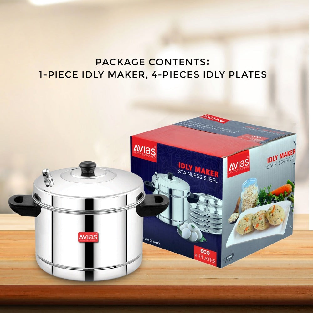 AVIAS Stainless Steel Idly Cooker | Induction And Gas Stove Base | 4 Plates - view 3