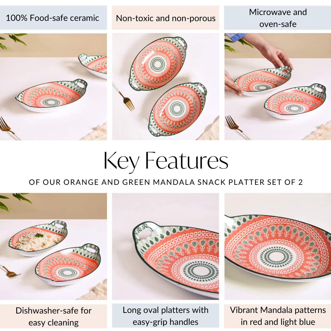 Nestasia Orange And Green Mandala Snack Platter Set Of 2 - view 5