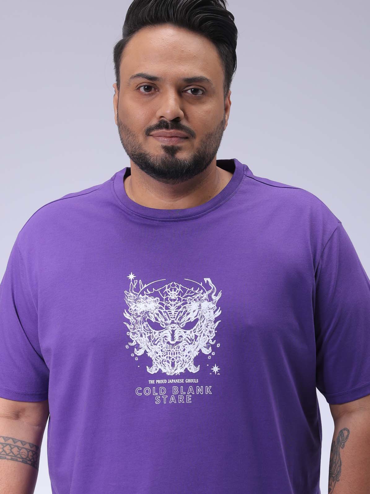 HARDSODA Men's Plus Size Purple Regular Fit Printed T-Shirt
