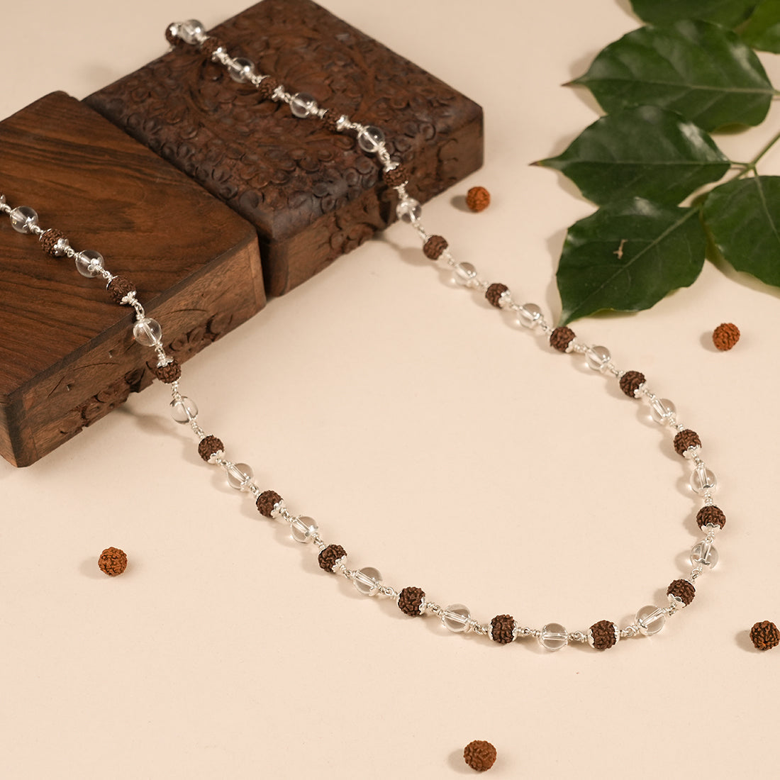 Prinjal Jewellers Rudraksha With Sphatik Beads Silver Mala - view 2
