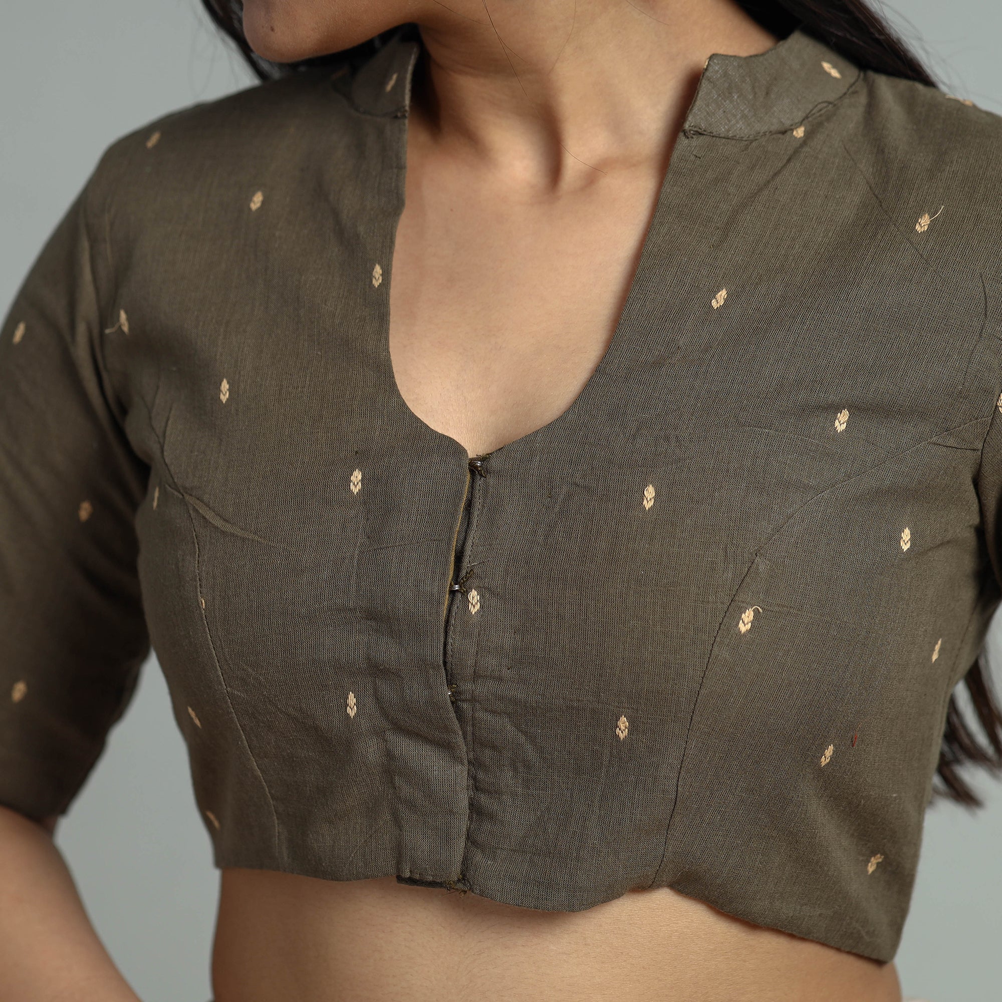 ITOKRI CASUALS Brown - Jacquard Weave Cotton Stitched Blouse 05 - view 4
