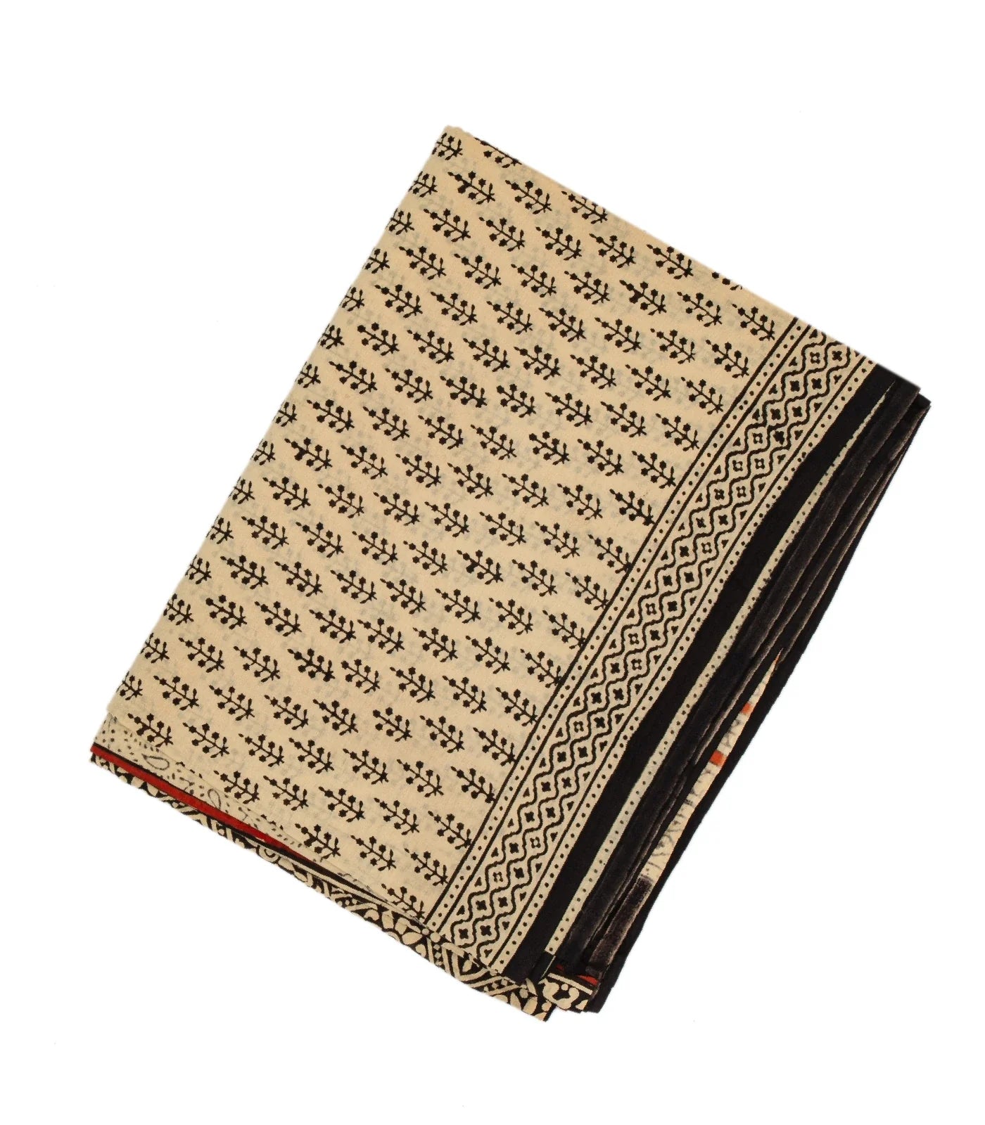 RmKV Sandal Woven Jaipur Cotton Saree Printed With Black Floral Motifs