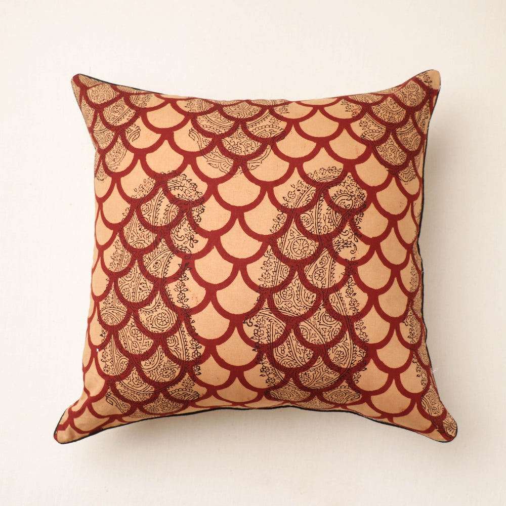 NOORI BAZAR Brown - Bagh Hand Block Printed Pure Cotton Cushion Cover (16 x 16 in)