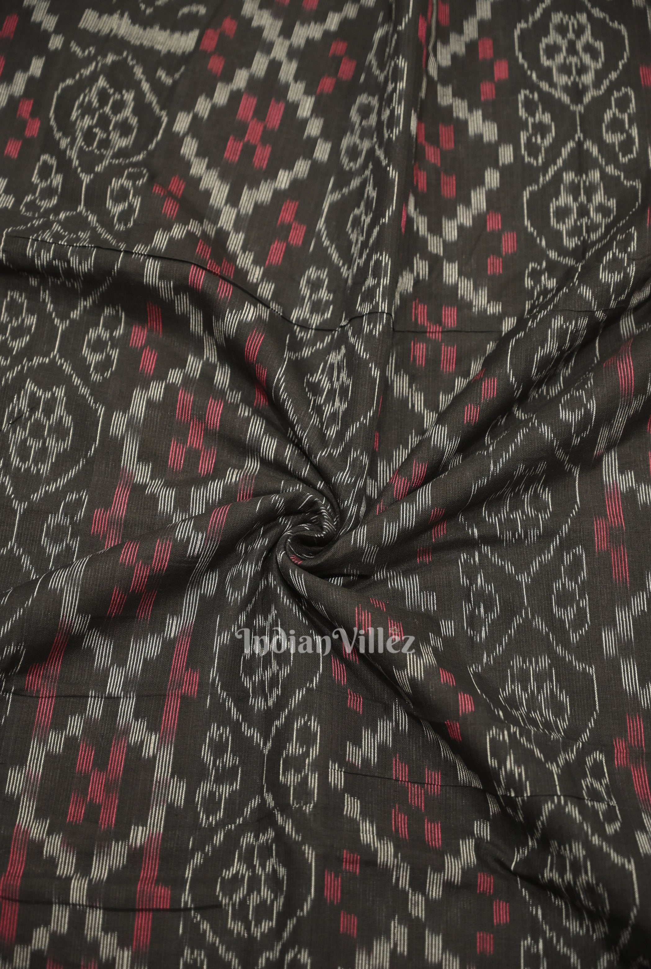 IndianVillèz Black Flower Pasapali Sambalpuri Odisha Ikat Cotton Fabric