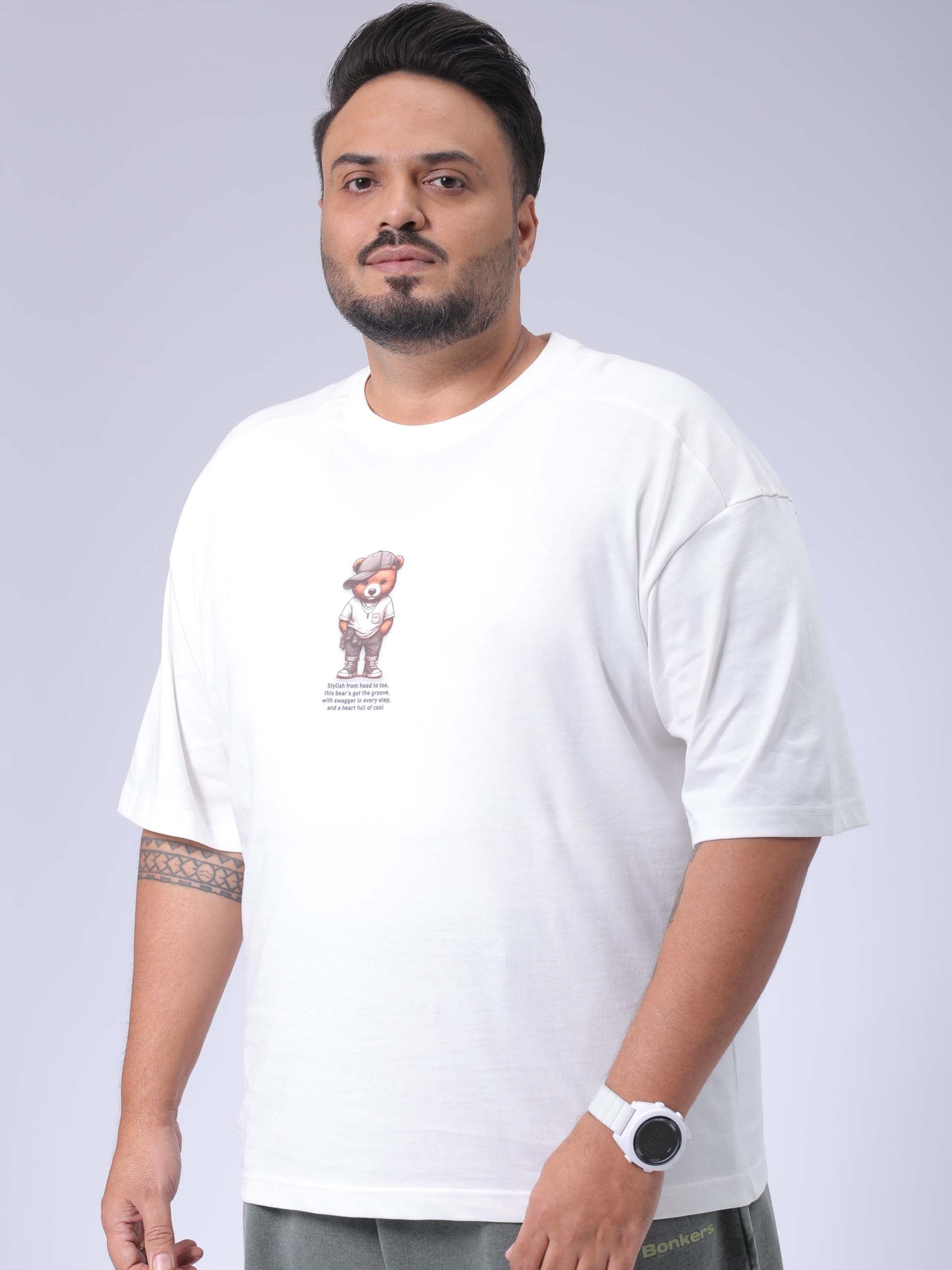 HARDSODA Men's Plus Size White Relaxed Fit Back Printed T-Shirt - view 2