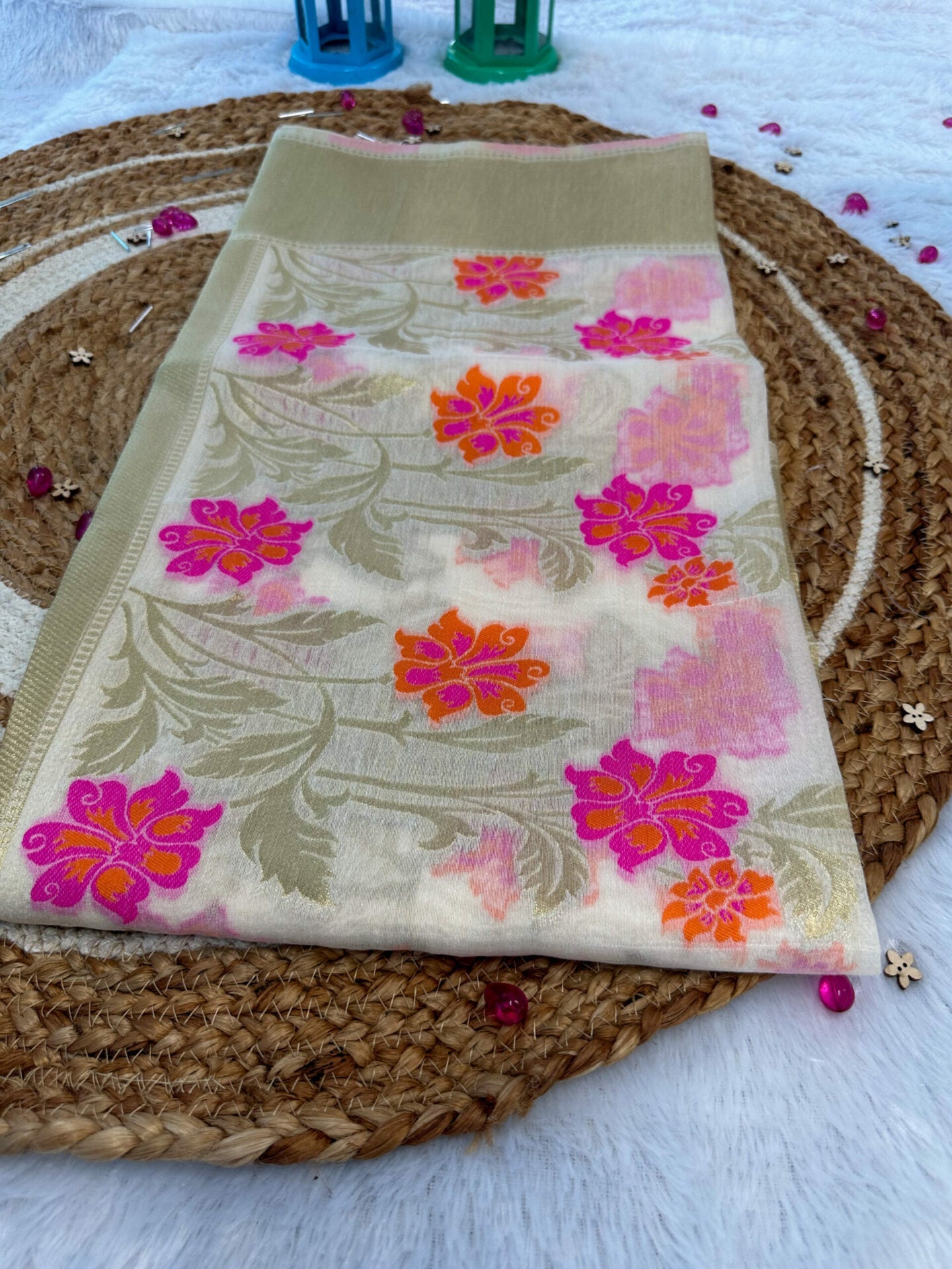 Idaho-o Flower print chanderi dupatta #038 - view 2