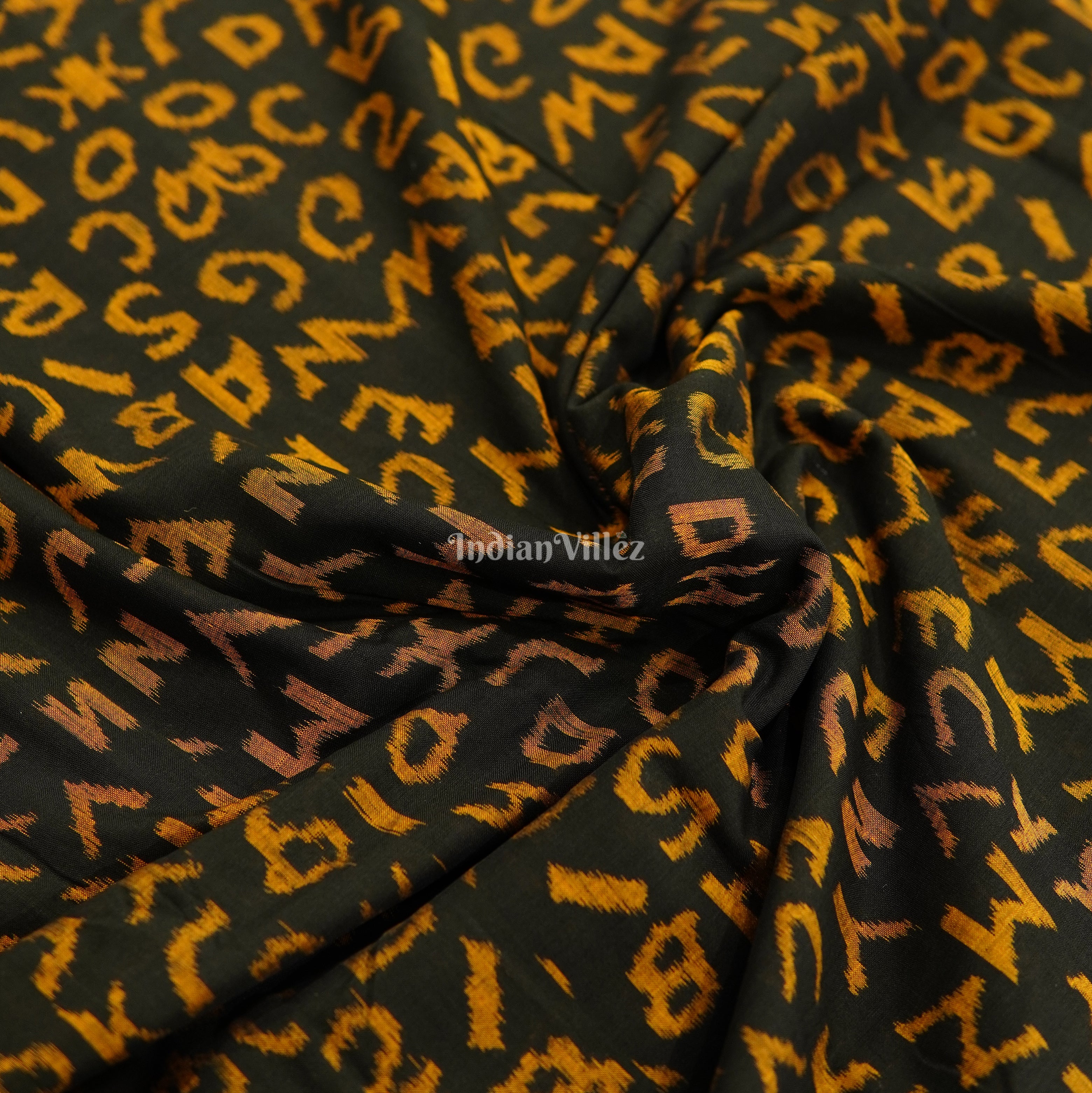 IndianVillèz Black English Alphabet Sambalpuri Cotton Fabric