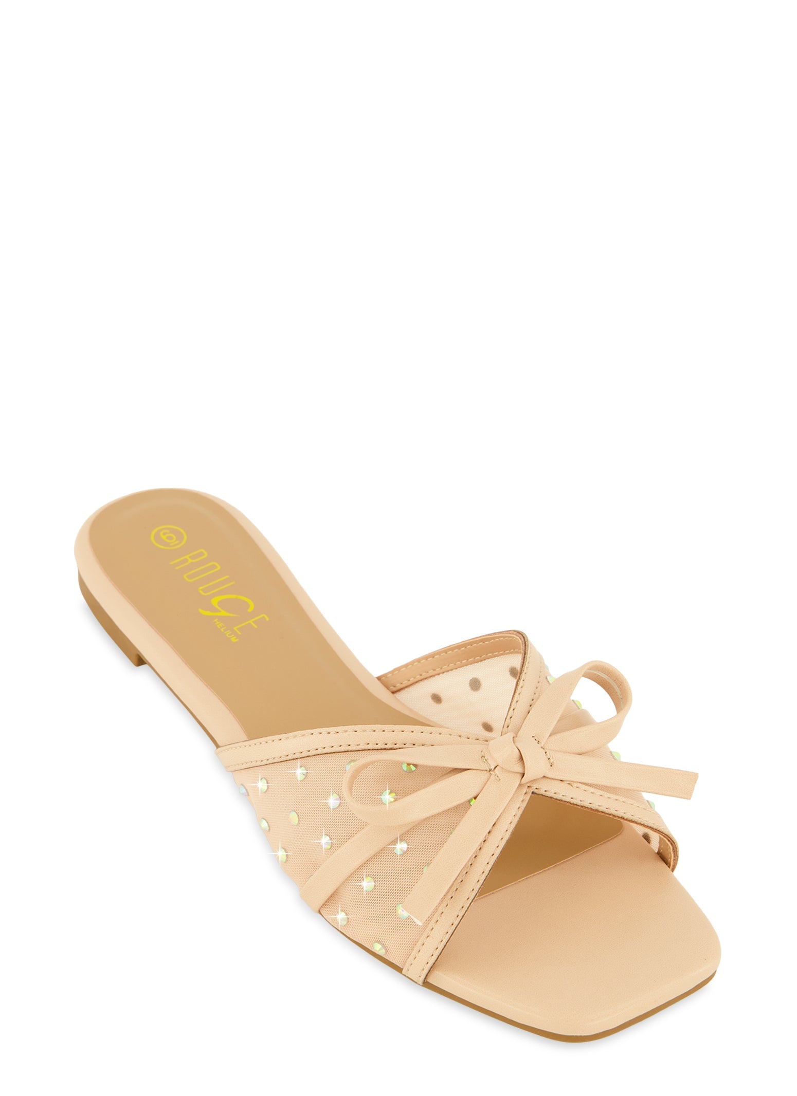 Rainbow Shops Mesh Rhinestone Bow Band Slide Sandals