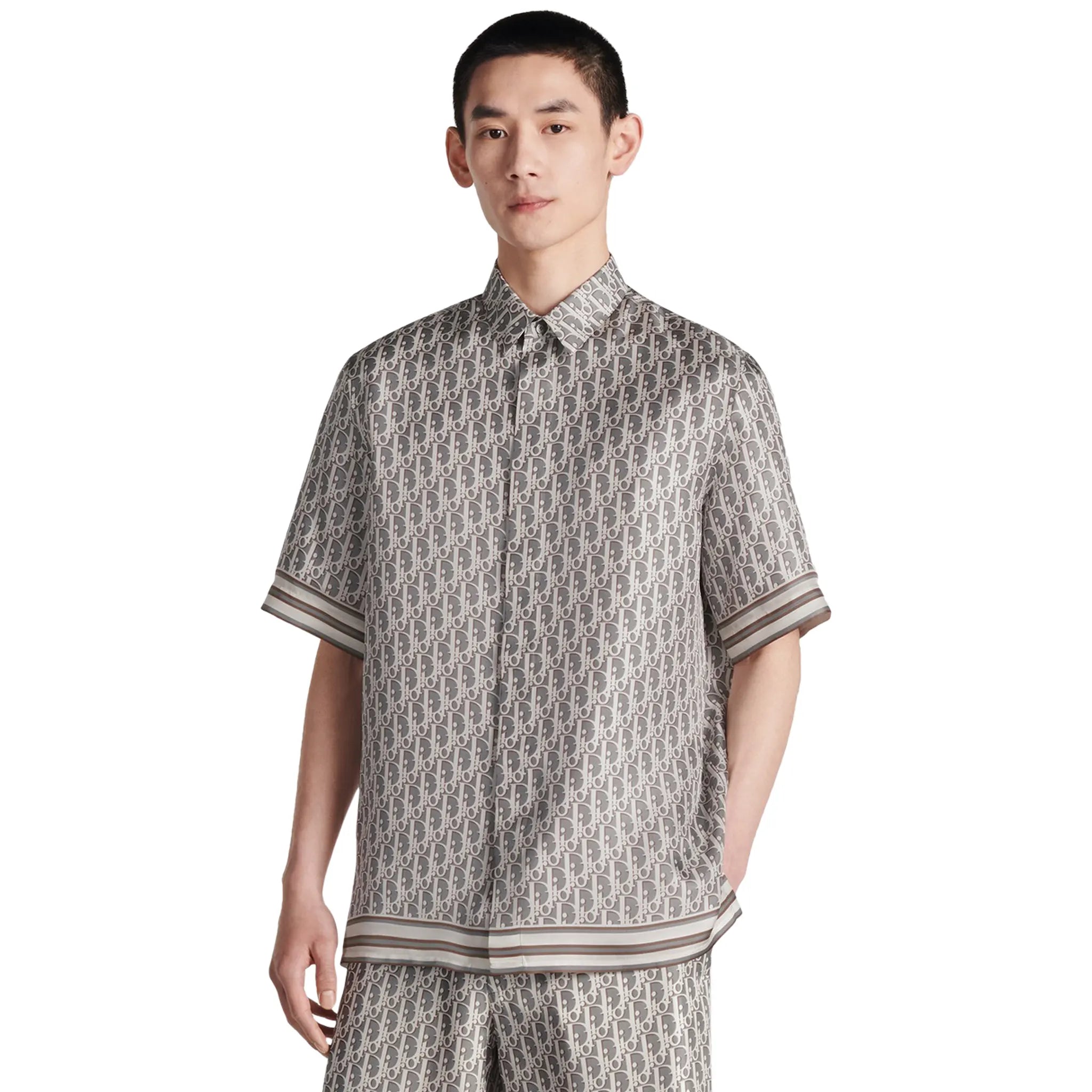 Dior Oblique Short Sleeved Grey Silk Twill Shirt - view 3
