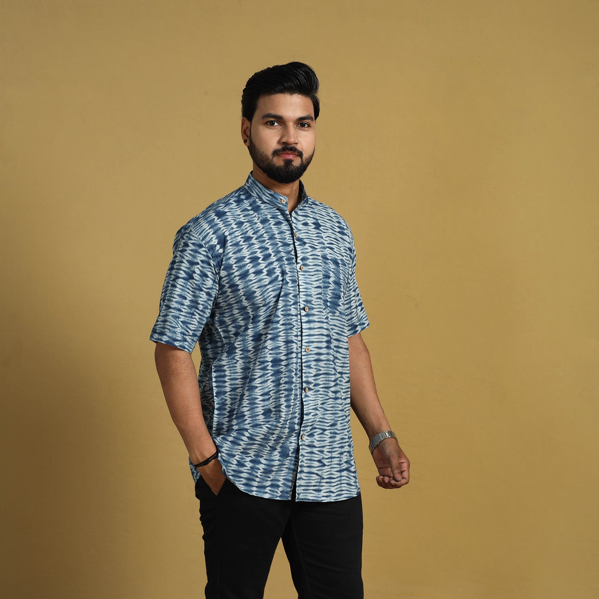 ITOKRI CASUALS Blue - Half Sleeve Tie & Dye Cotton Men Shibori Shirt 08 - view 5
