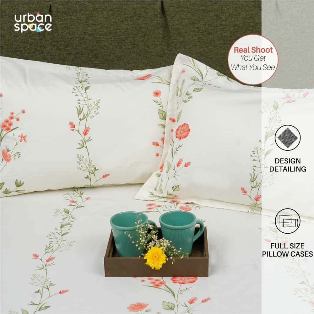 Urban Space -Home Furnishing Store Serene Collection - Breathable 200 TC 100% Pure Cotton Single Bedsheet with Pillow Cover, Veil Bloom- Peach - view 4