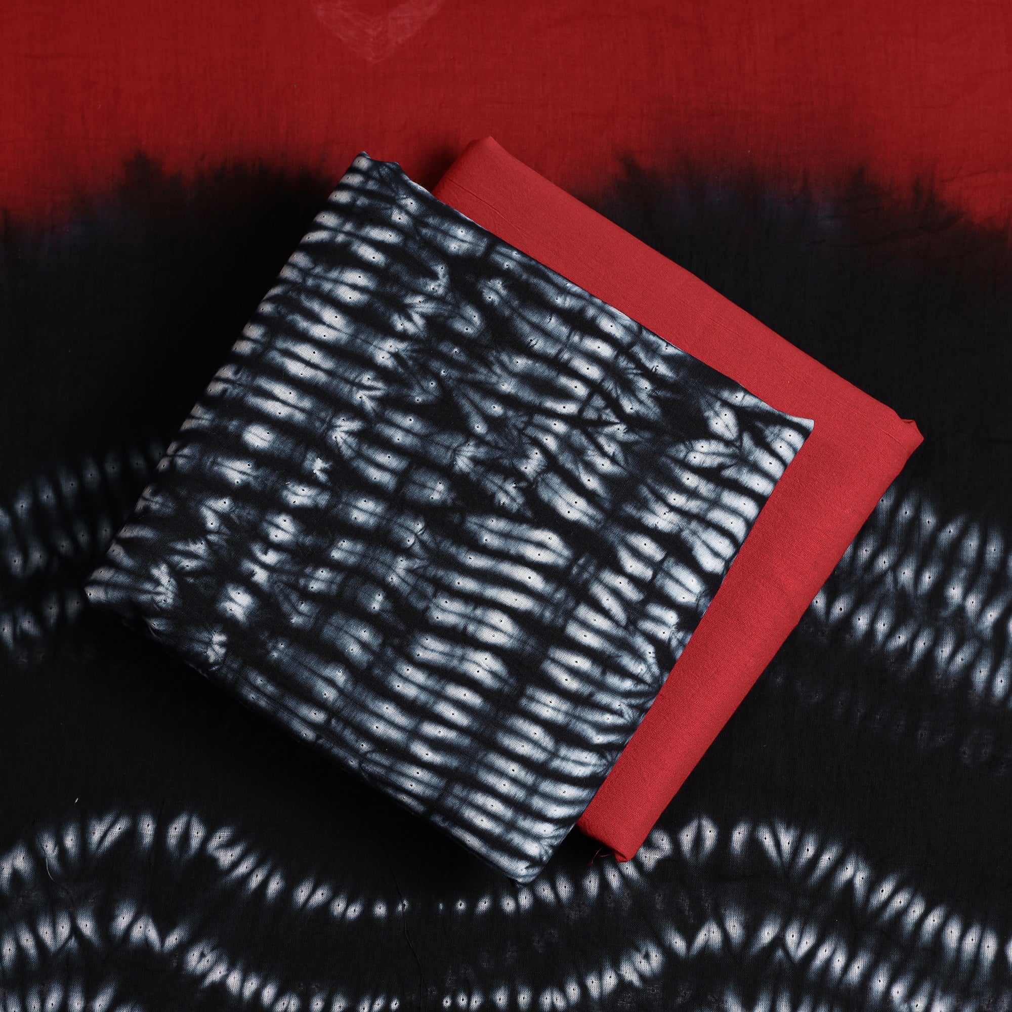 ARTISAN HAND BLOCK PRINTS Black - 3pc Shibori Tie-Dye Mul Cotton Suit Material Set - view 2