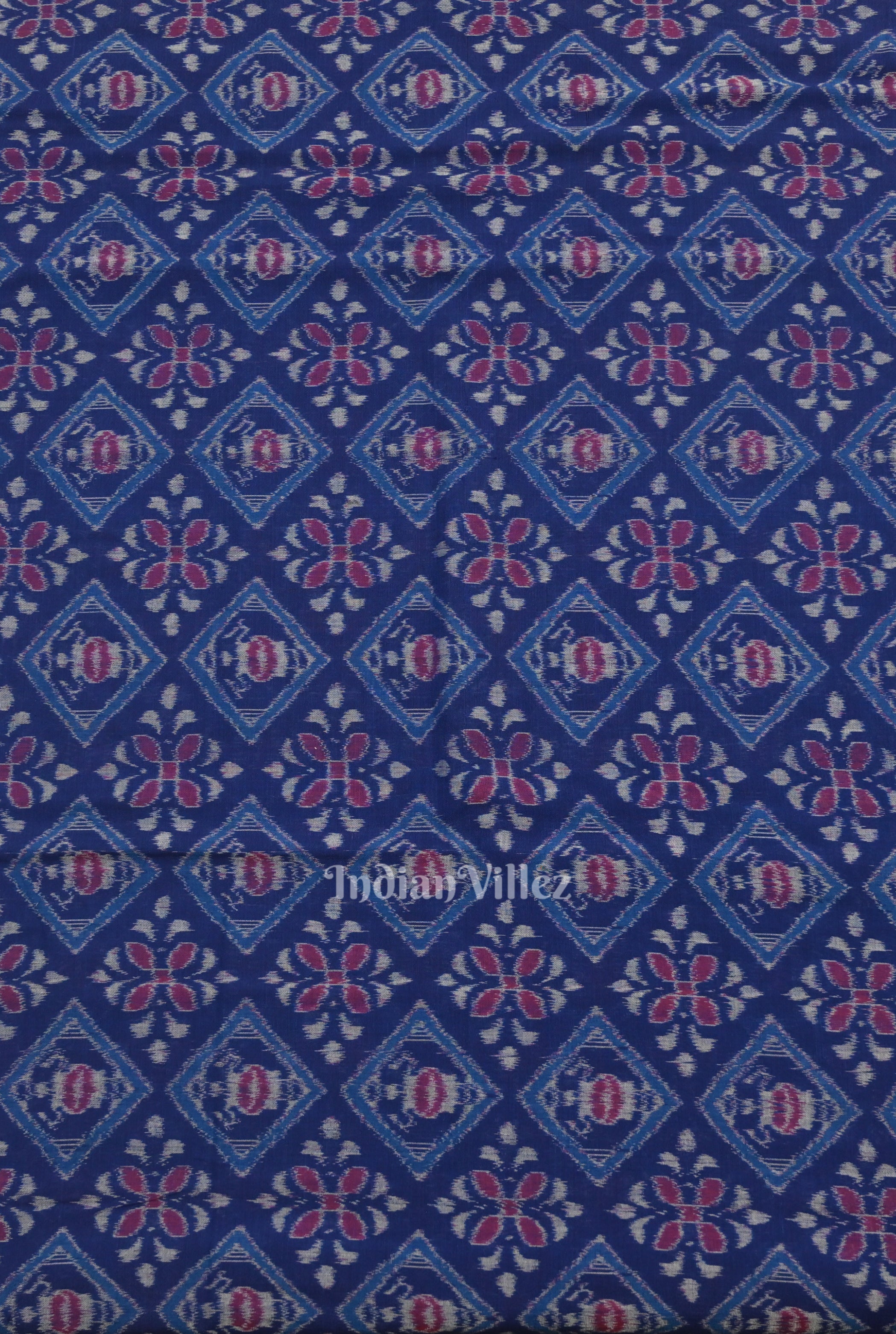 IndianVillèz Royal Blue Floral Motif Sambalpuri Ikat Cotton Fabric - view 3