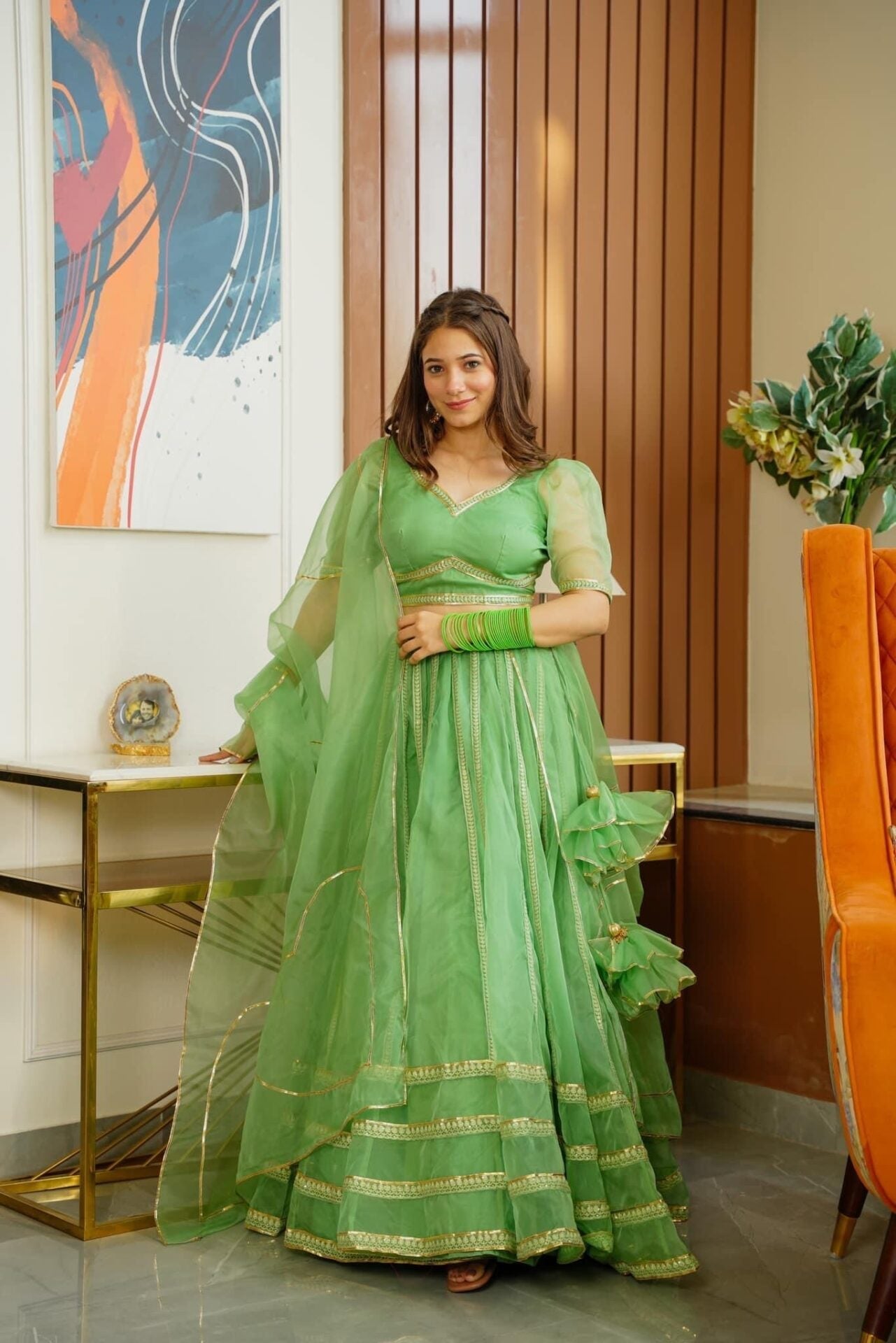 Idaho-o green nooraniyat organza lehenga choli set