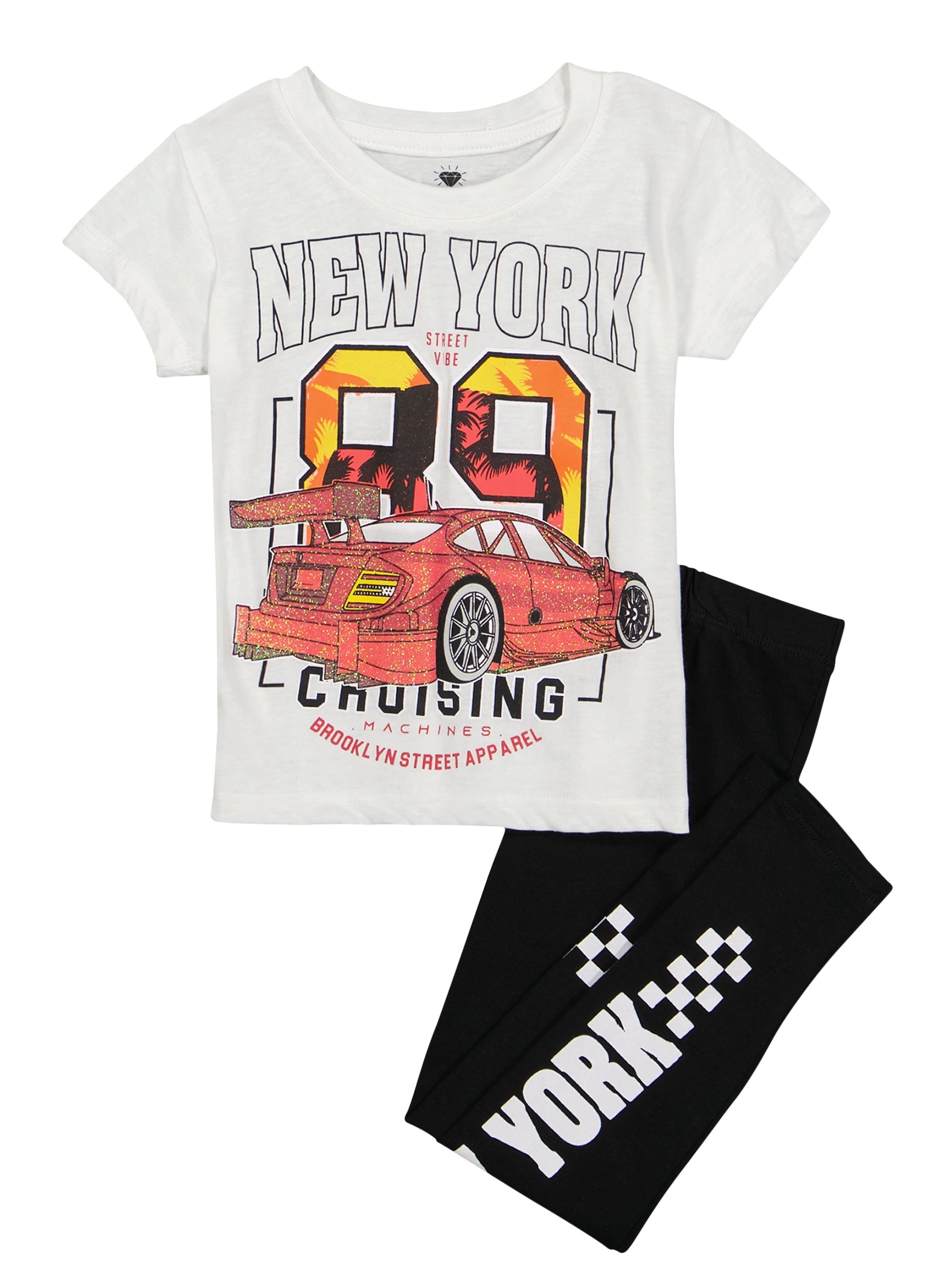 Rainbow Shops Little Girls New York Glitter Graphic Tee and Leggings