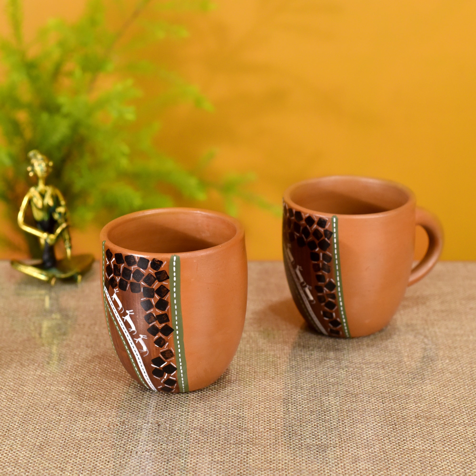 ART CREATIONS BY SUMAN SONTHALIA Brown - Knosh-6 Earthen Cups with Tribal Motifs (Set of 2)