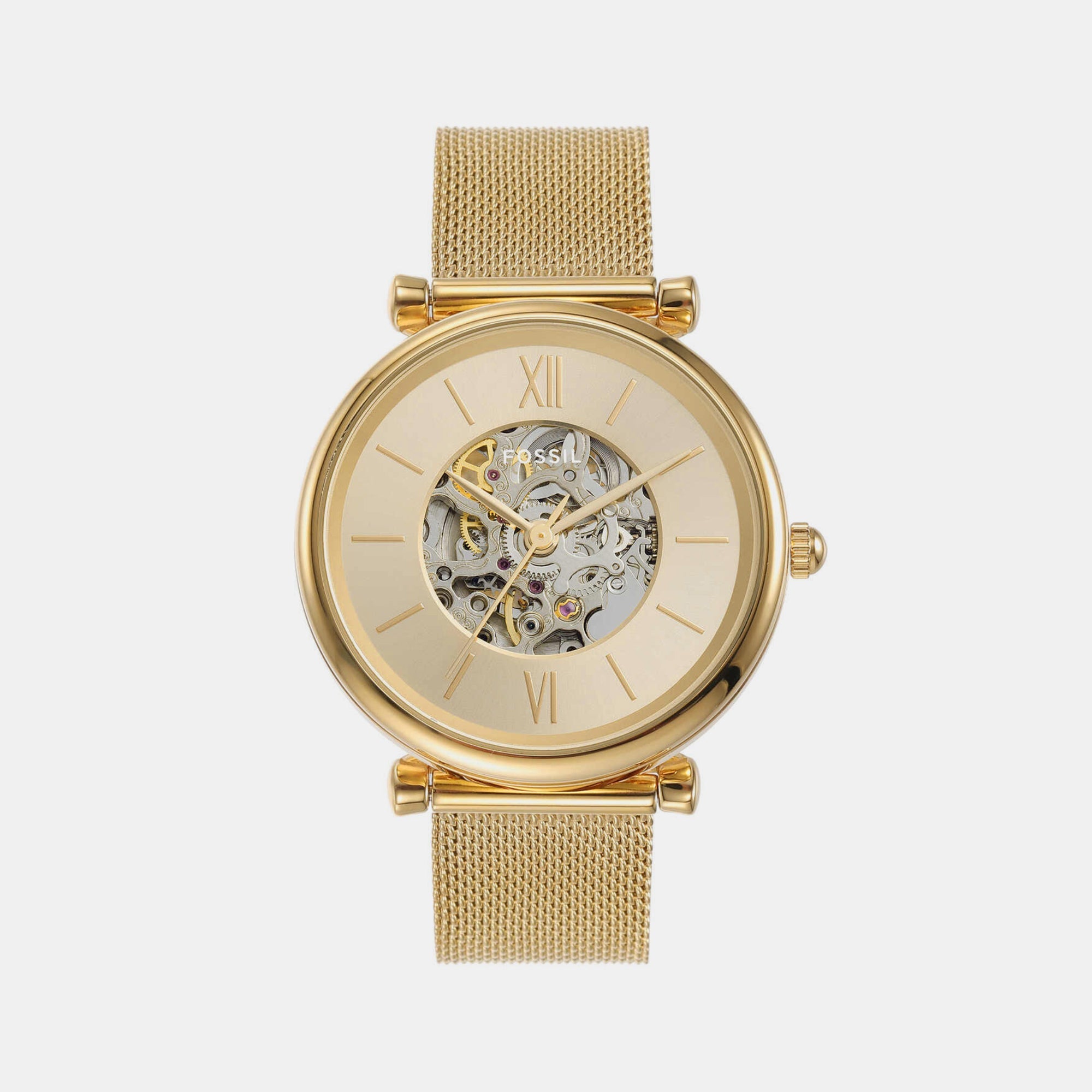 Fossil Carlie Women Automatic Gold Dial Analog Stainless Steel Watch ME3250