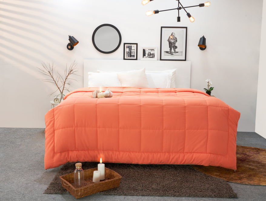 Coral grey – Spaces India Solid Coral/Grey - Coral Microfiber Shell Double Quilt / AC Comforter - Silkysoy By Spaces