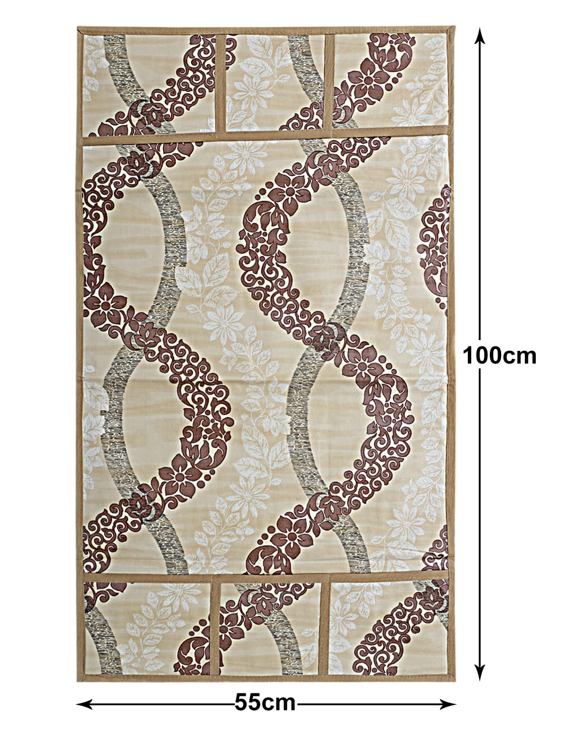 Kuber Industries Leaf Print PVC Fridge Top Cover, Protect for Scratches with 6 Utility Side Pockets (Cream) - view 6