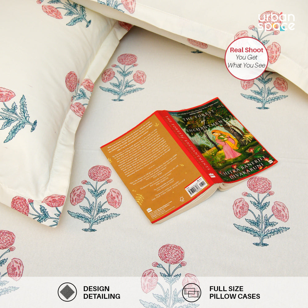 Urban Space -Home Furnishing Store Serene 200 TC 100% Cotton Single Bedsheet with Pillow Covers - Sunflower - Pomegranate Pink - view 3