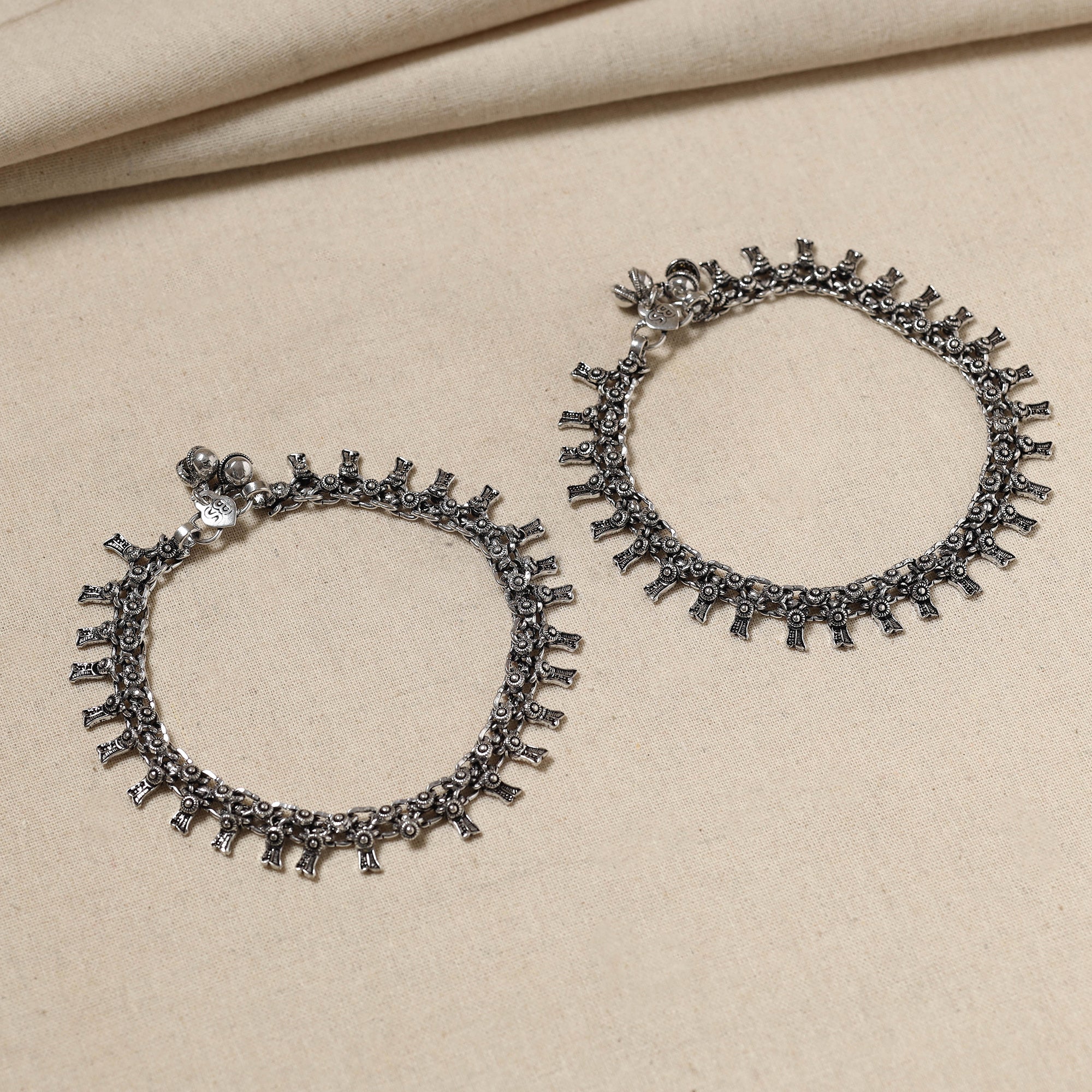 WHITE RIVER STORIES Antique Finish Oxidised German Silver Payal (pair)