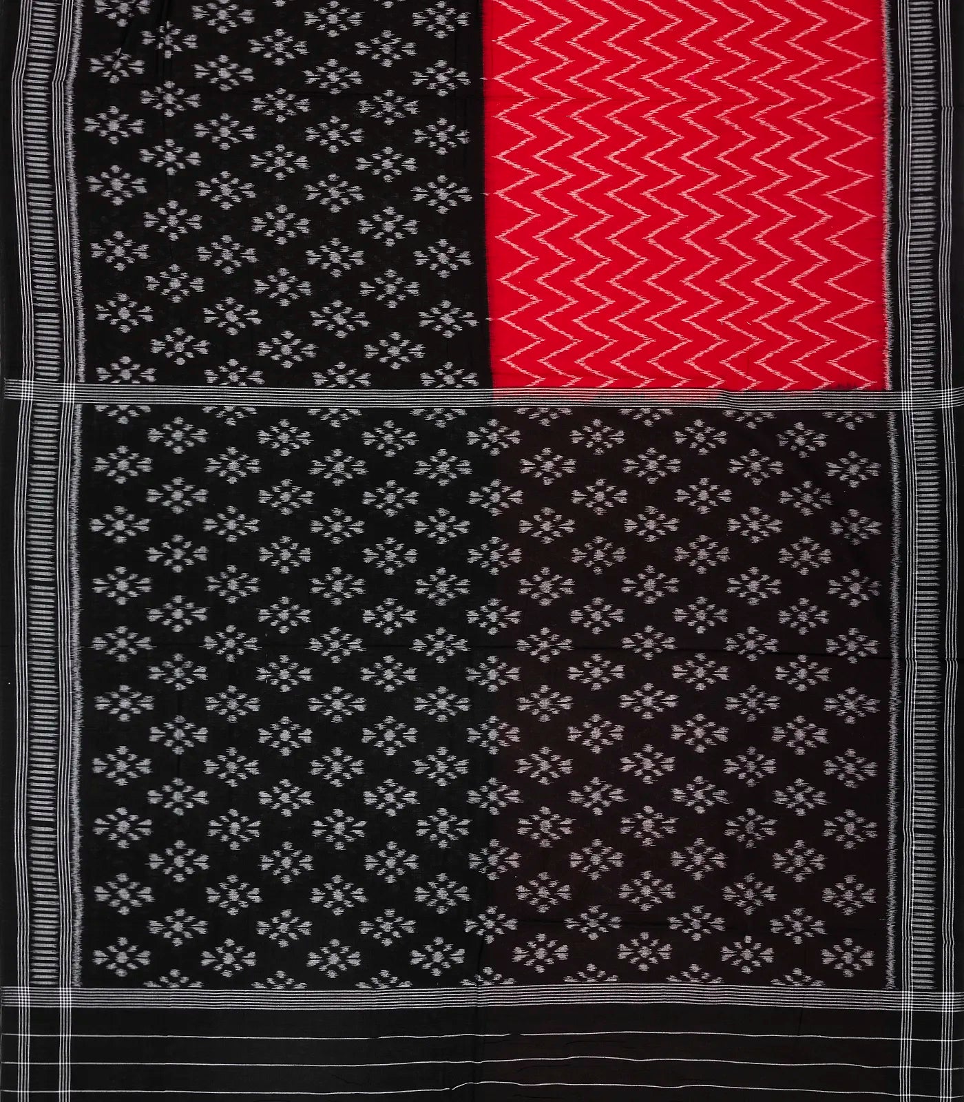 RmKV Red & Black Handwoven Orissa Cotton Saree With Tie & Dye Motifs - view 2